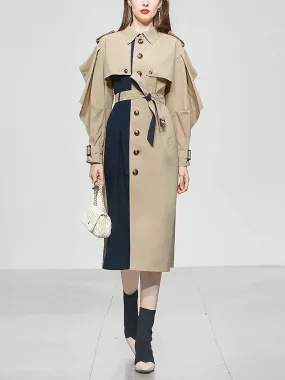 Colorblock Single Breasted Light Trench Coat