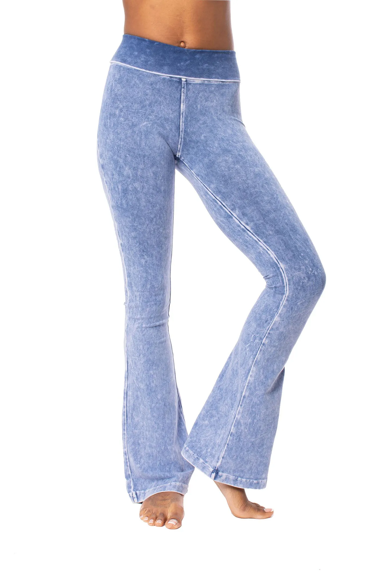 Contour Roll Down Boho Bell Bottom Flare (W-598, Light Blue Mineral Wash MW7) by Hard Tail Forever