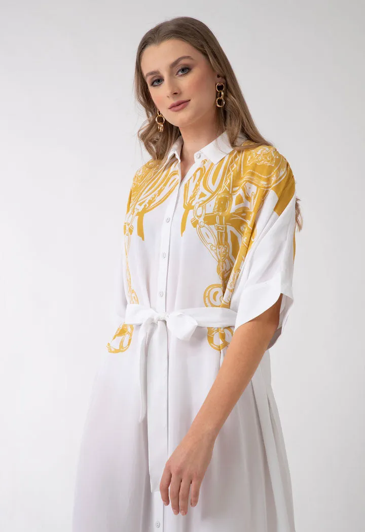 Contrast Printed Long Shirt Kaftan