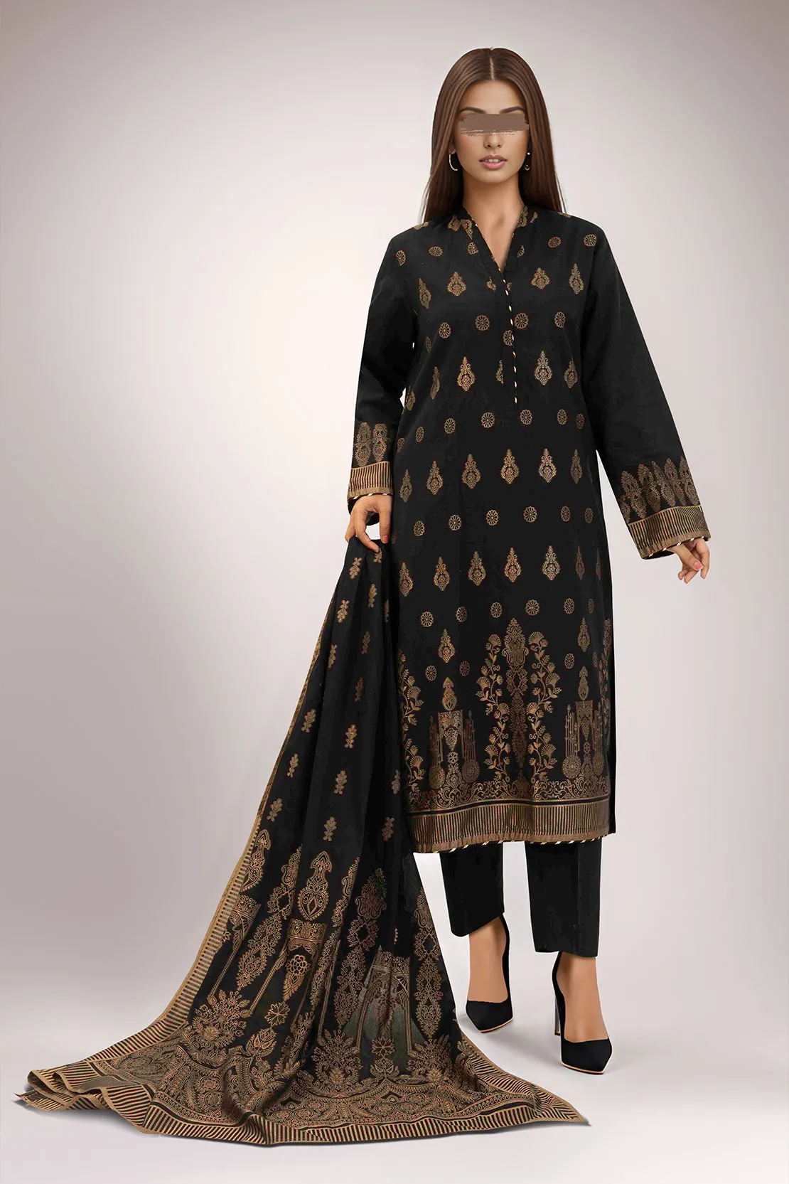 Cotton Jacquard Stitched 2 Piece (Shirt/Dupatta)