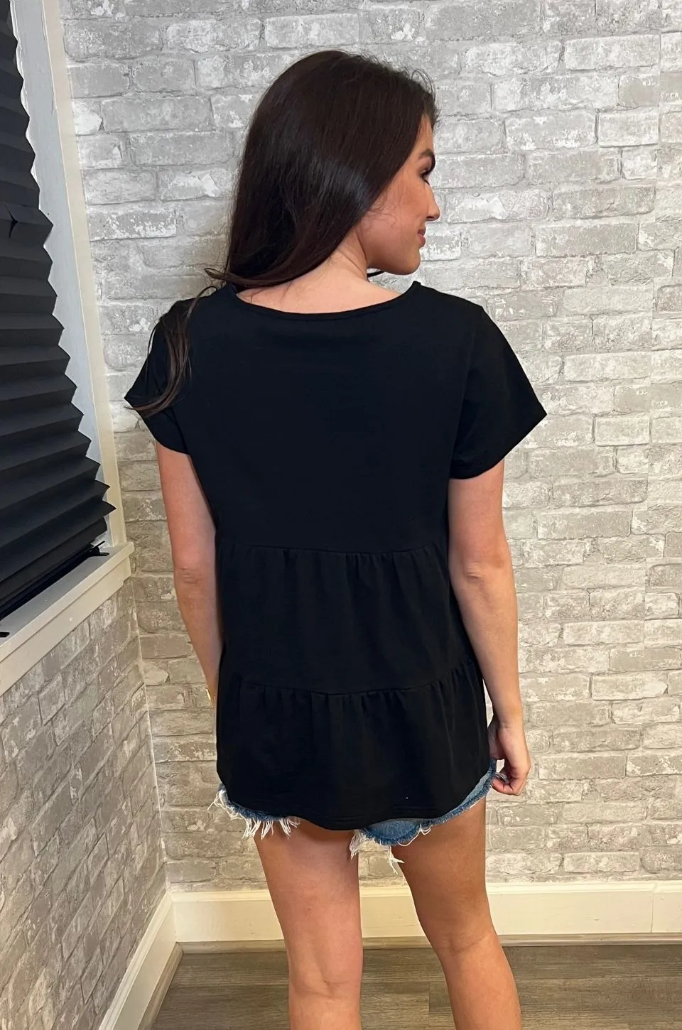 Cotton Nursing Top - Ruffle Black