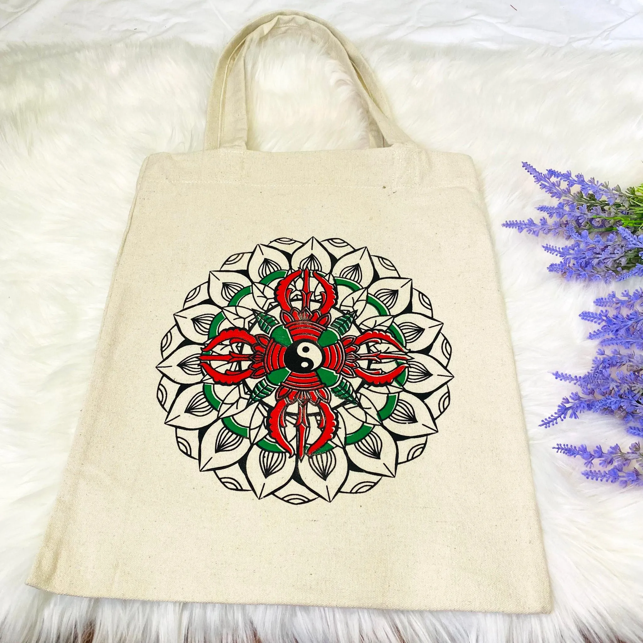 Cotton Tote Bags, Ying Yang Canva Tote Bags, Vajra Design, Vegan Tote Bag, Reusable Shopping Bag, Unisex Cotton Bags, Ecofriendly Bag