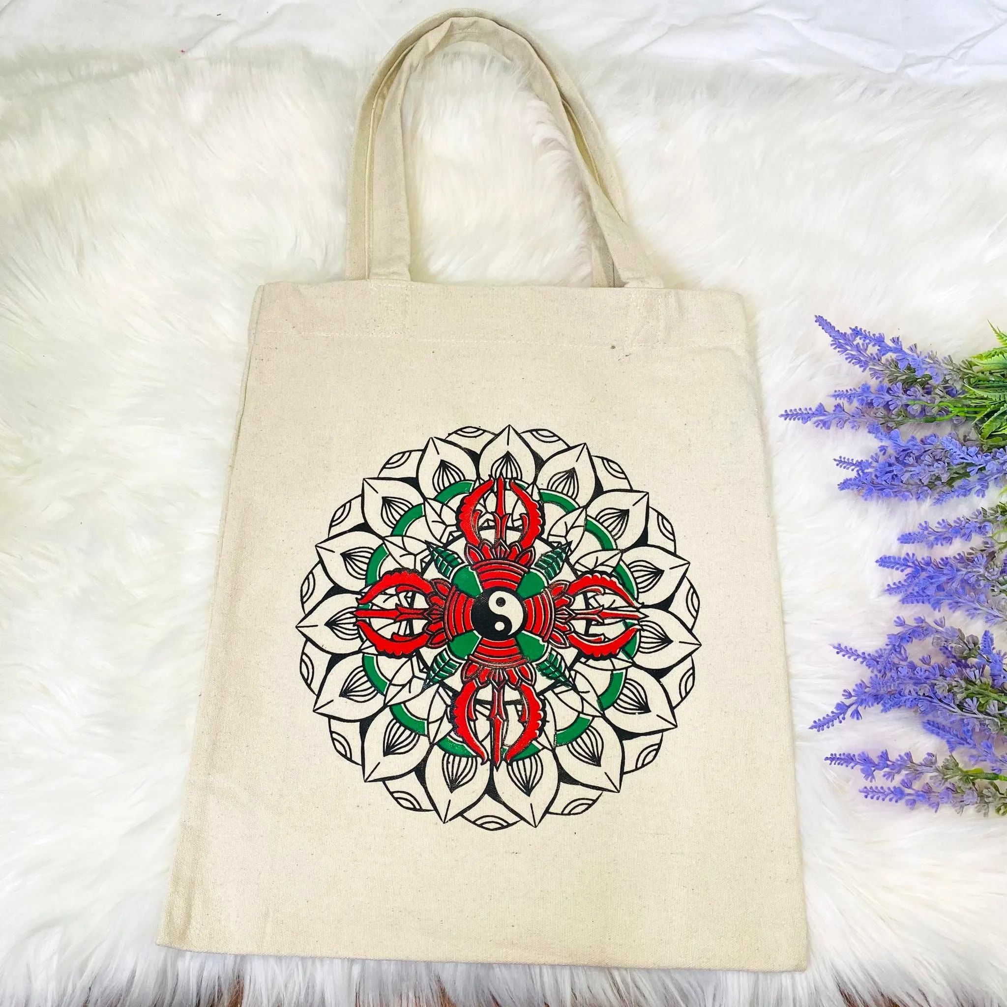 Cotton Tote Bags, Ying Yang Canva Tote Bags, Vajra Design, Vegan Tote Bag, Reusable Shopping Bag, Unisex Cotton Bags, Ecofriendly Bag