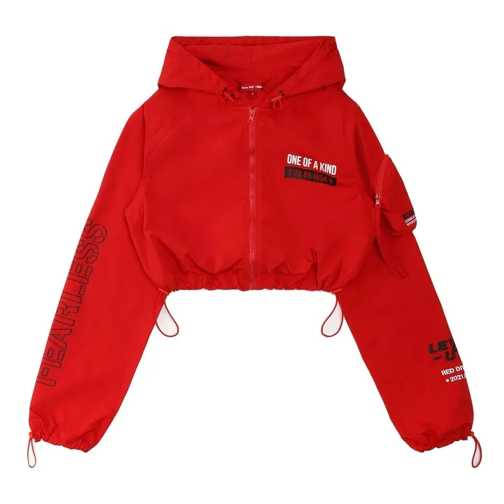 Cropped Windbreaker Full Zip Jacket - True Red