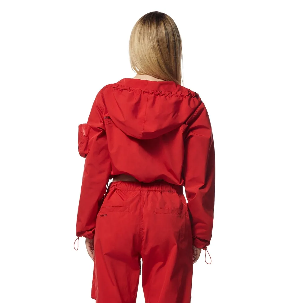 Cropped Windbreaker Full Zip Jacket - True Red