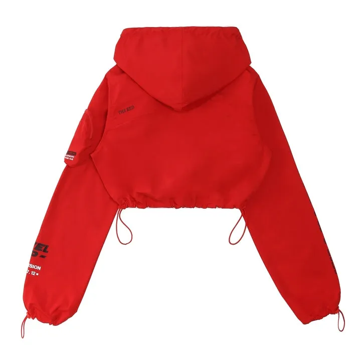 Cropped Windbreaker Full Zip Jacket - True Red