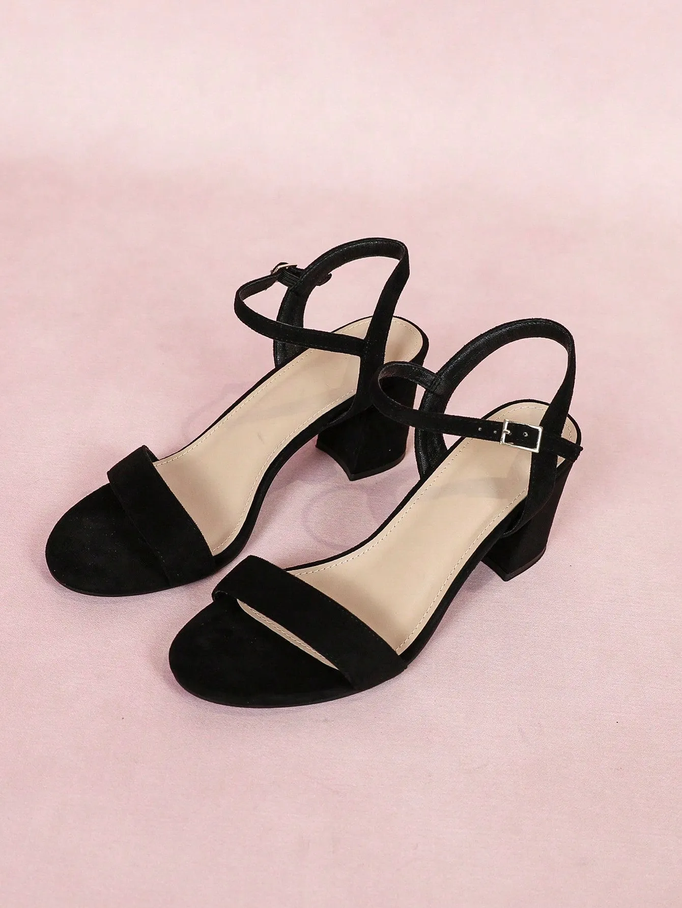 CUCCOO CURVES Women Round Toe High Heel Strap Sandals, Fashionable And Popluar Black Suede Shoes