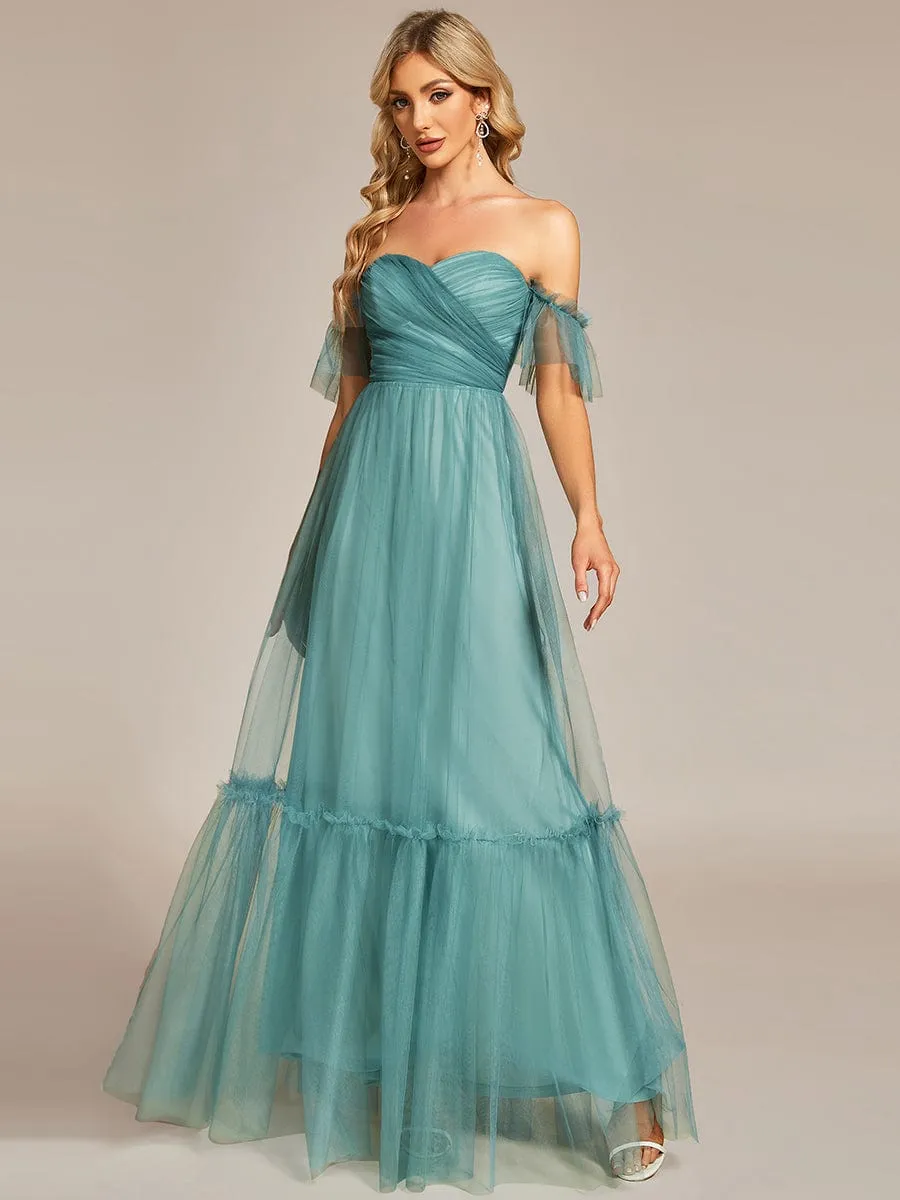 Custom Size Off-Shoulder Sweetheart Double Layer Pleated Evening Dress