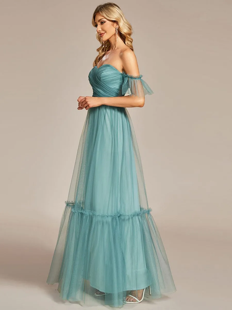 Custom Size Off-Shoulder Sweetheart Double Layer Pleated Evening Dress