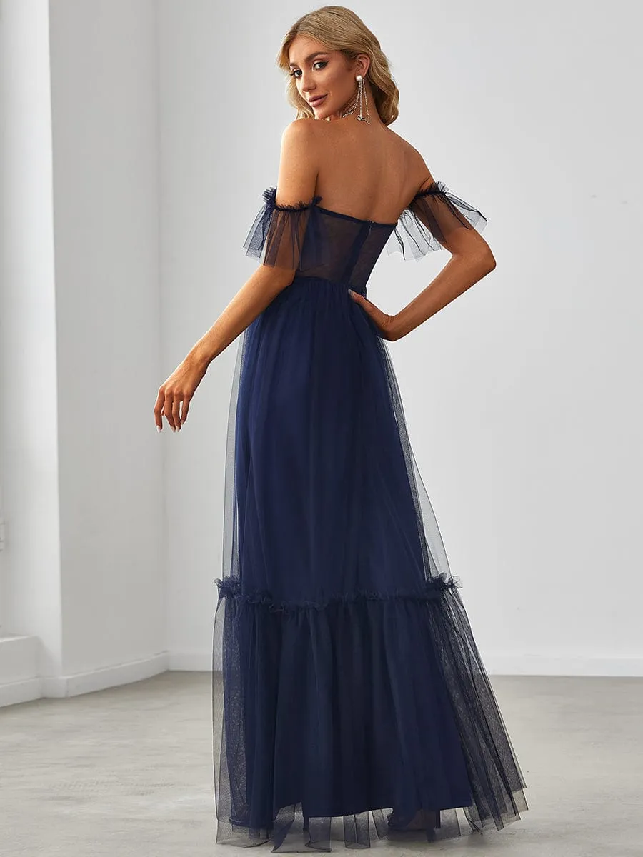 Custom Size Off-Shoulder Sweetheart Double Layer Pleated Evening Dress