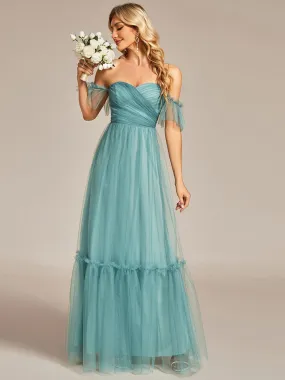 Custom Size Off-Shoulder Sweetheart Double Layer Pleated Evening Dress