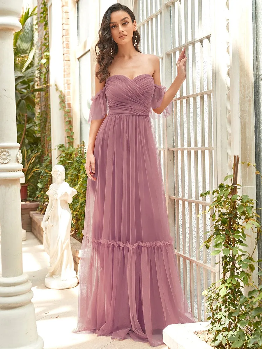 Custom Size Off-Shoulder Sweetheart Double Layer Pleated Evening Dress