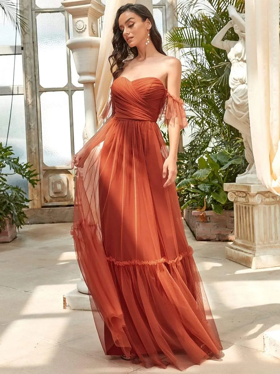 Custom Size Off-Shoulder Sweetheart Double Layer Pleated Evening Dress