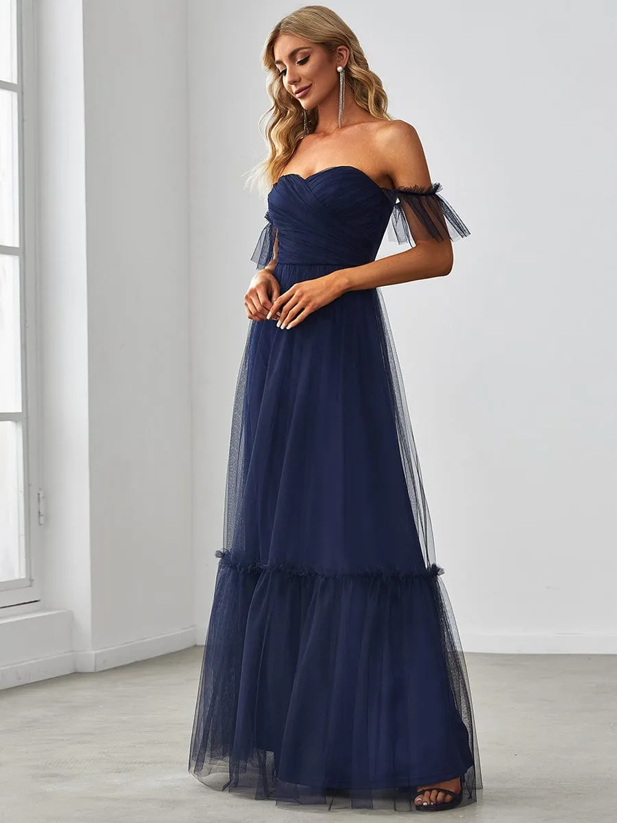 Custom Size Off-Shoulder Sweetheart Double Layer Pleated Evening Dress