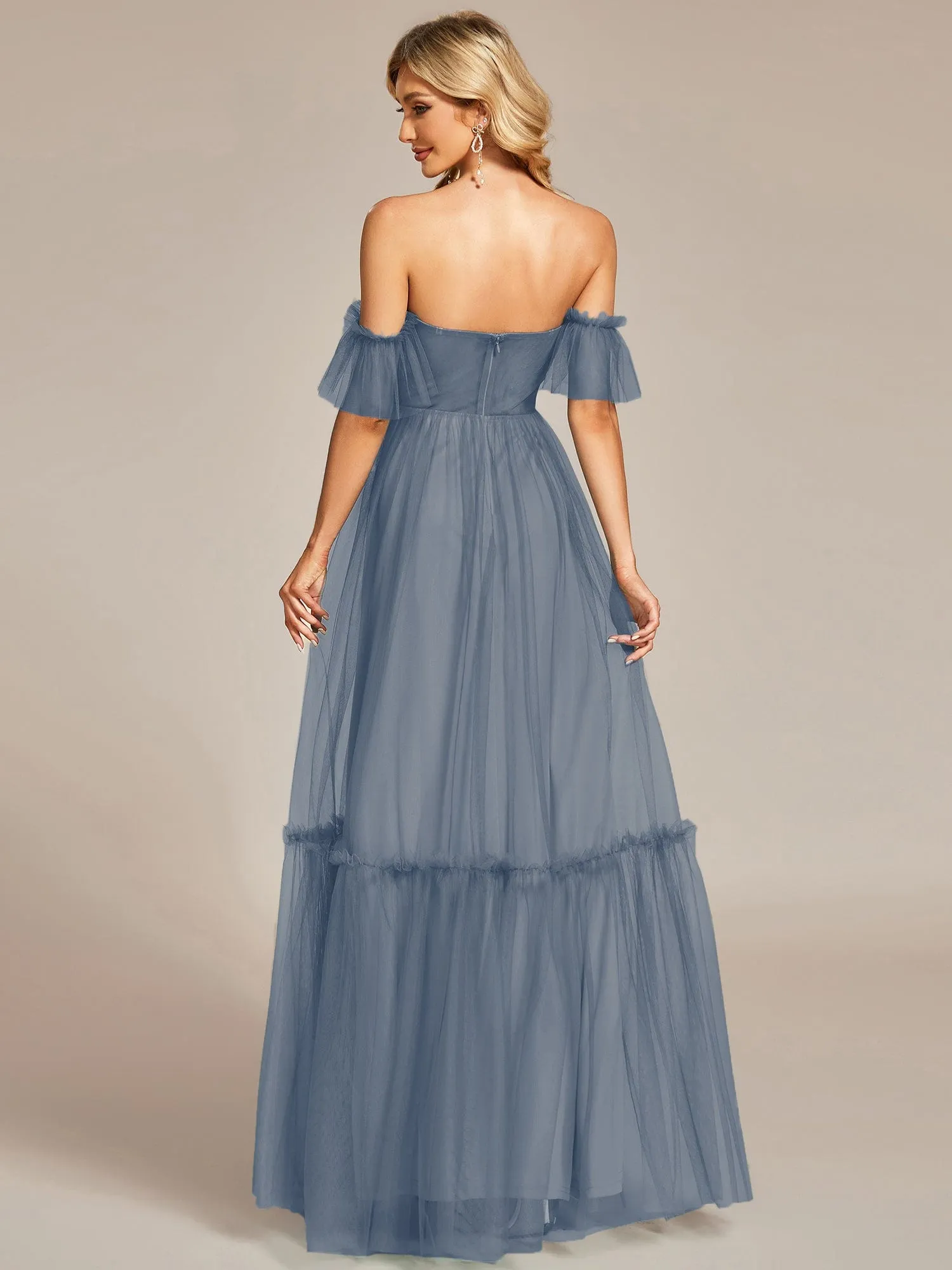 Custom Size Off-Shoulder Sweetheart Double Layer Pleated Evening Dress