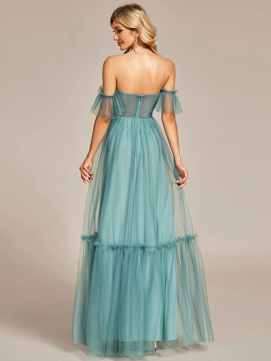 Custom Size Off-Shoulder Sweetheart Double Layer Pleated Evening Dress