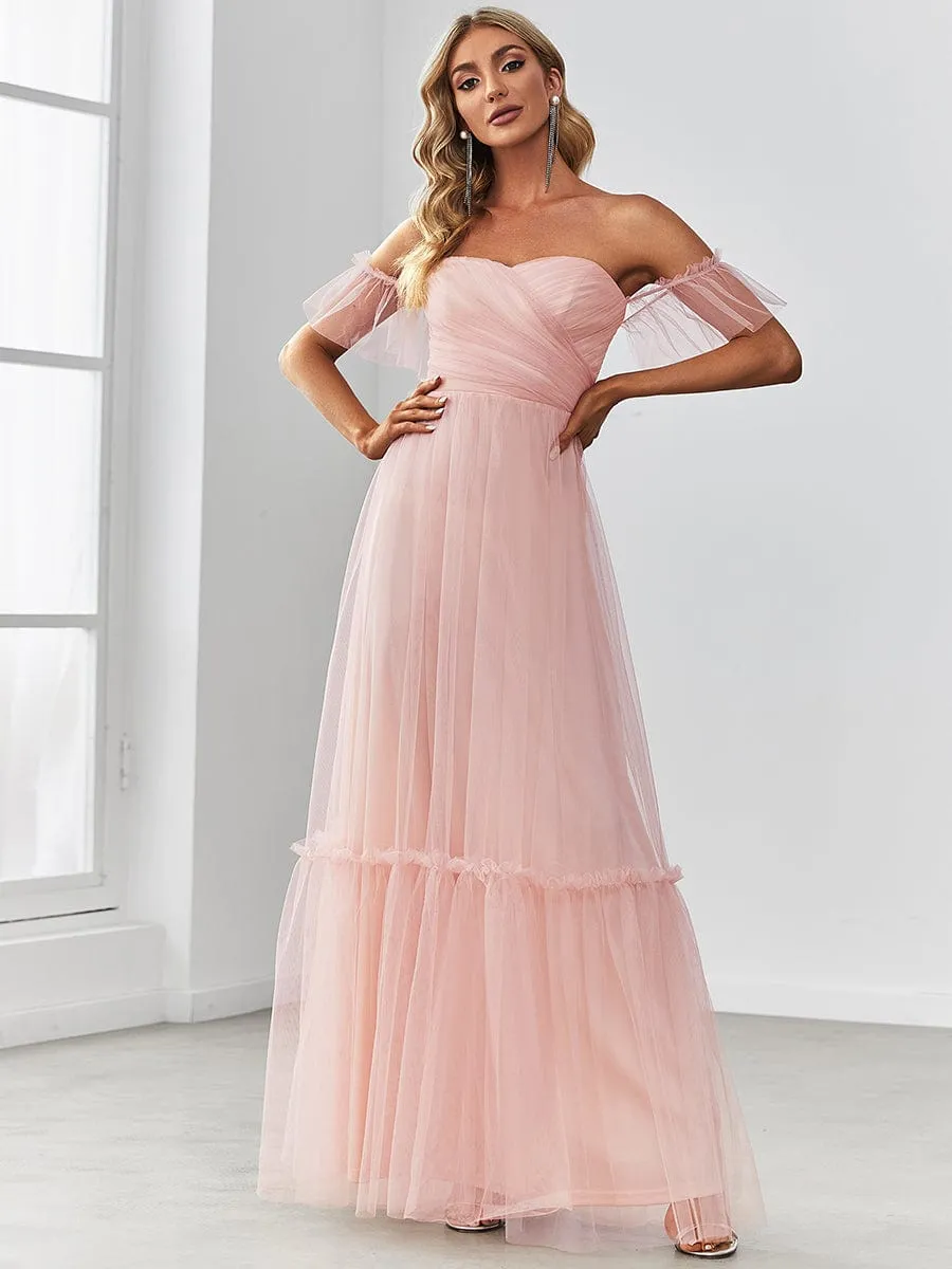 Custom Size Off-Shoulder Sweetheart Double Layer Pleated Evening Dress