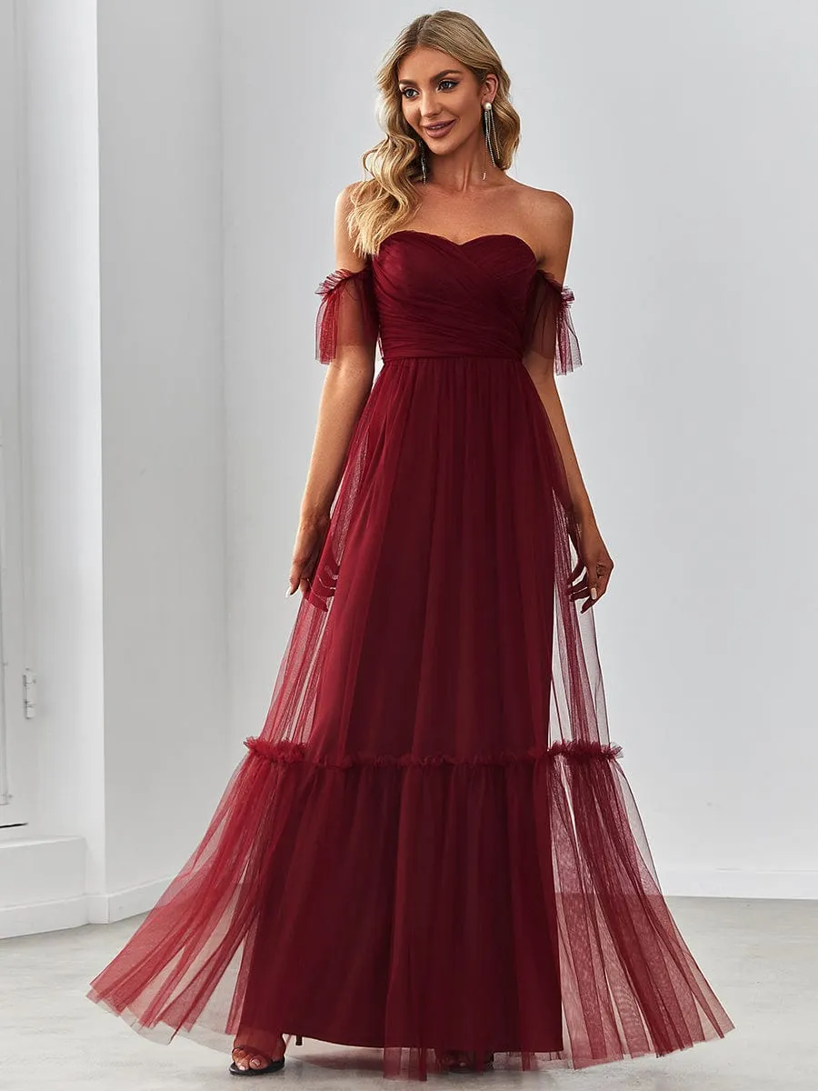 Custom Size Off-Shoulder Sweetheart Double Layer Pleated Evening Dress