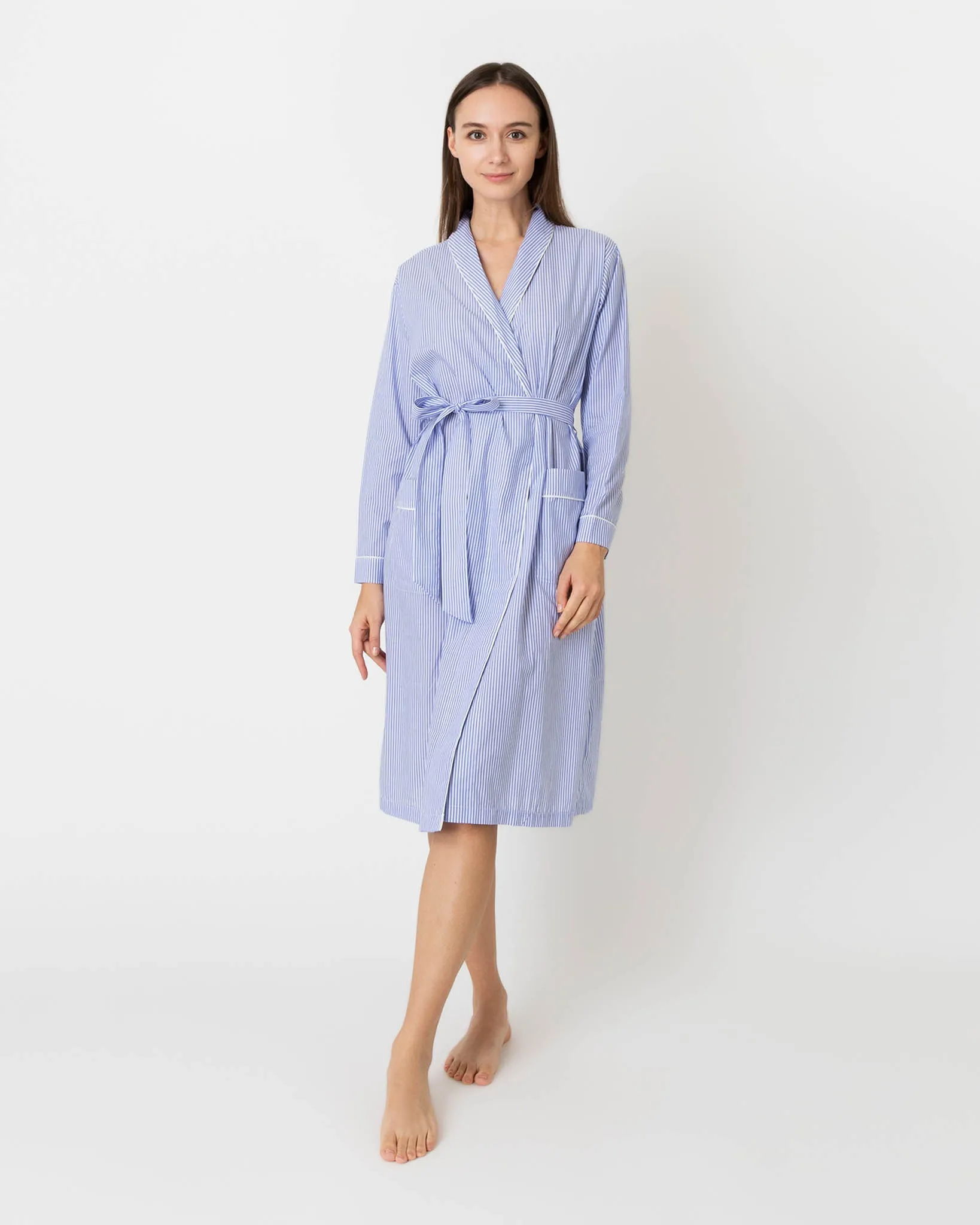 Darcey Robe in Blue Bengal Stripe Cotton Lawn