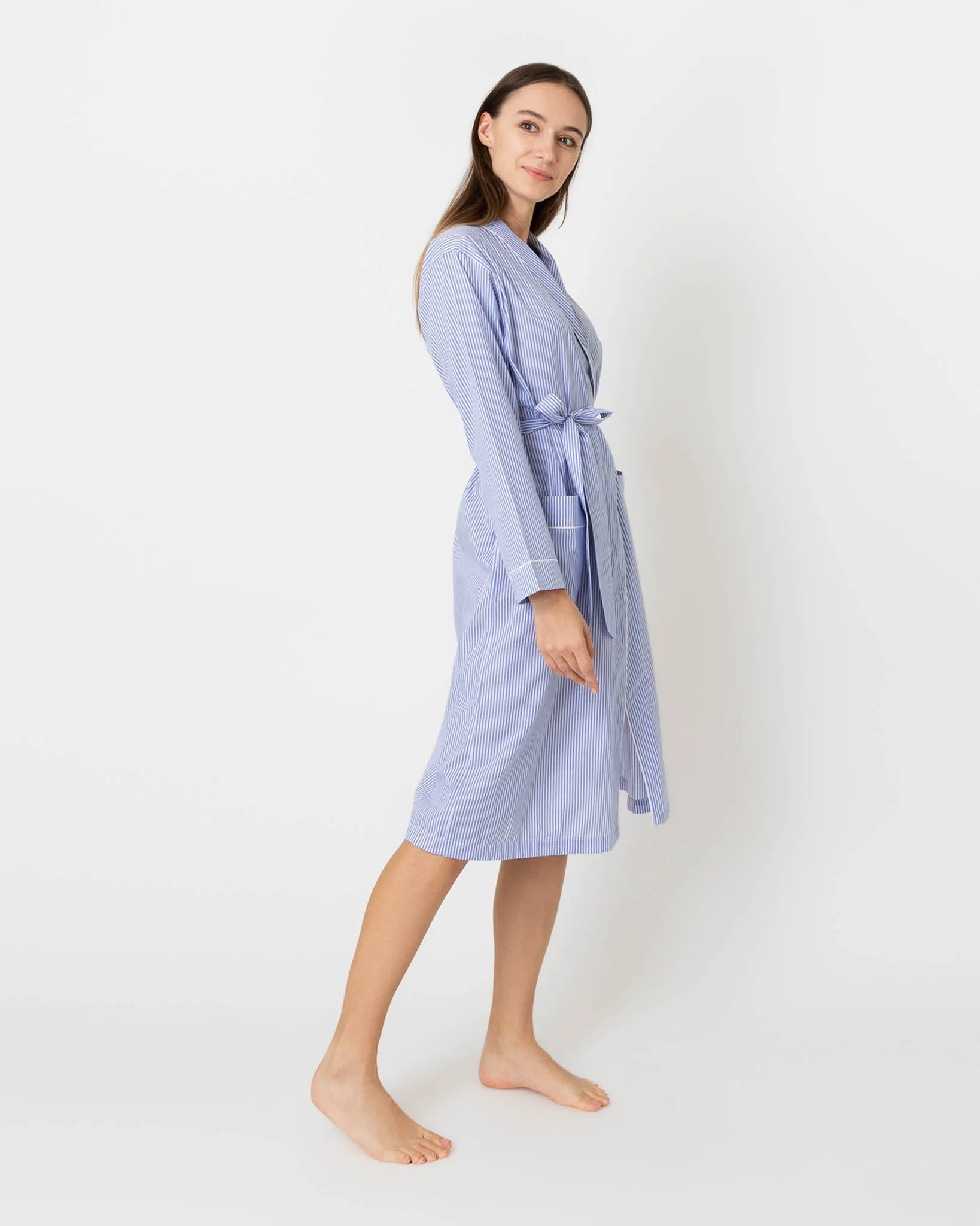 Darcey Robe in Blue Bengal Stripe Cotton Lawn