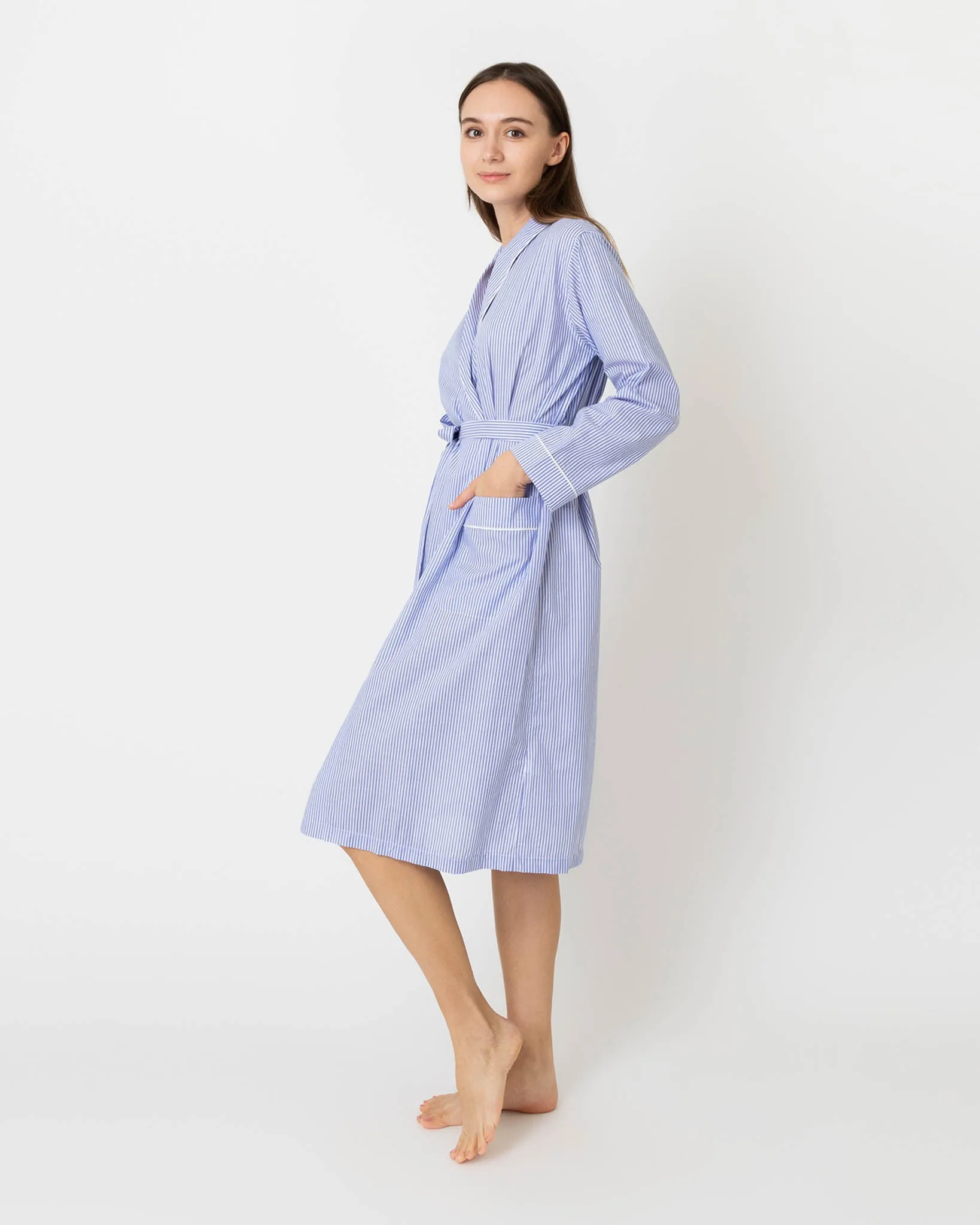 Darcey Robe in Blue Bengal Stripe Cotton Lawn