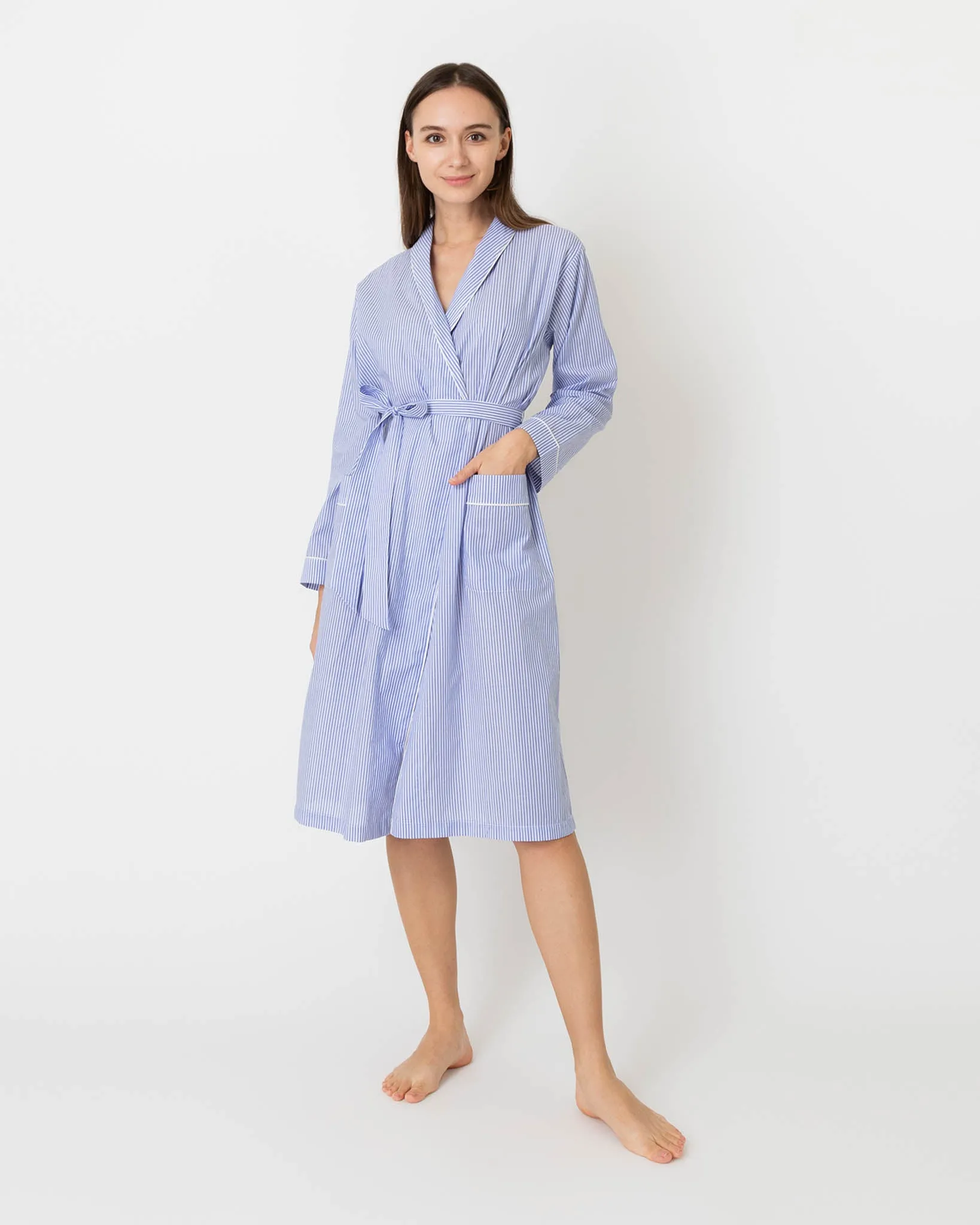 Darcey Robe in Blue Bengal Stripe Cotton Lawn