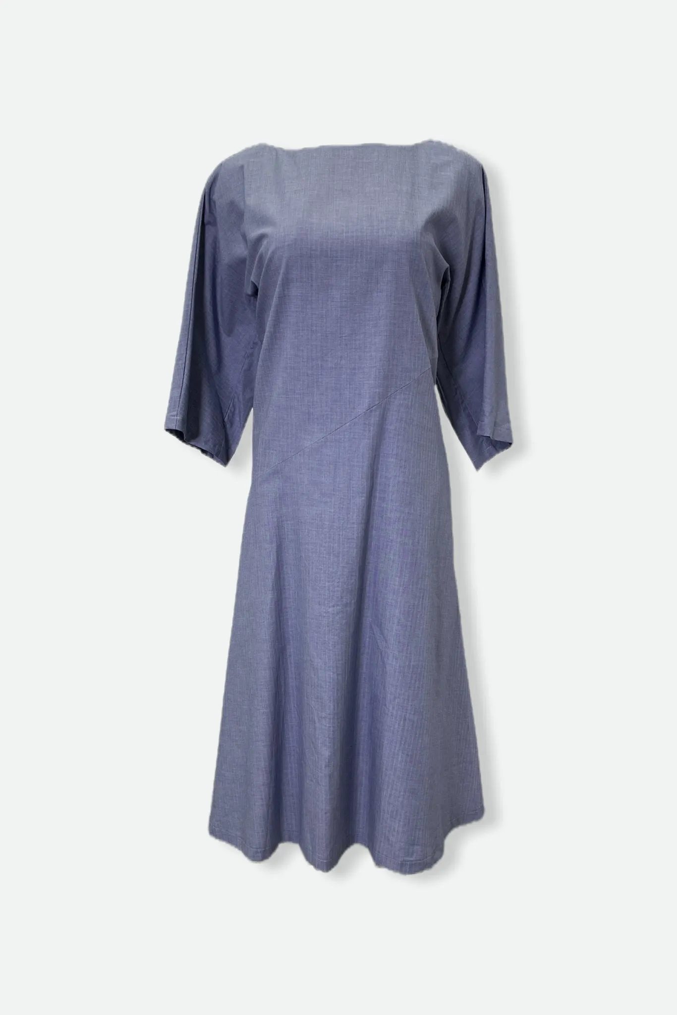 DELLA BATEAU NECK ELBOW SLEEVE DRESS IN STRETCH ITALIAN COTTON