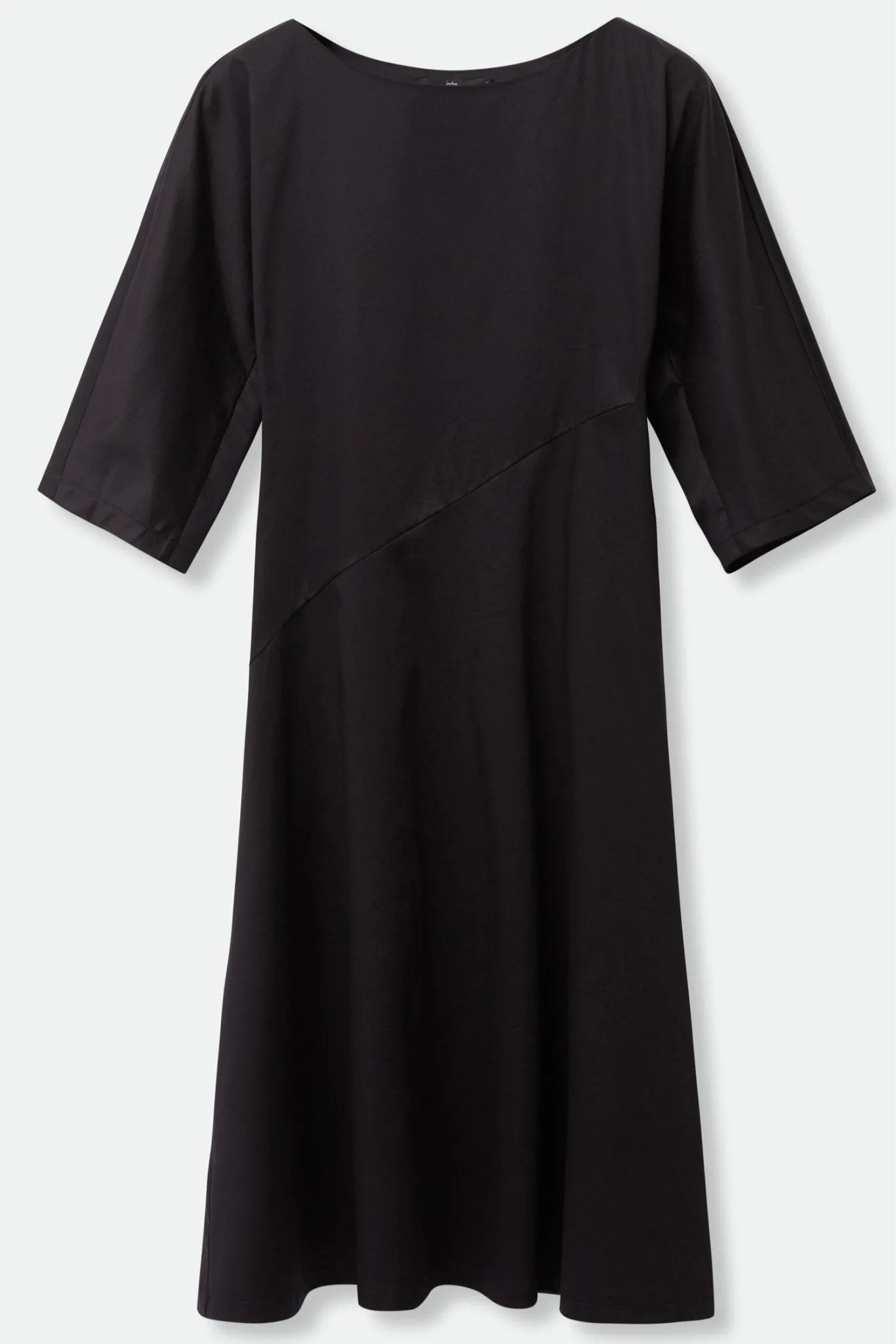 DELLA BATEAU NECK ELBOW SLEEVE DRESS IN STRETCH ITALIAN COTTON