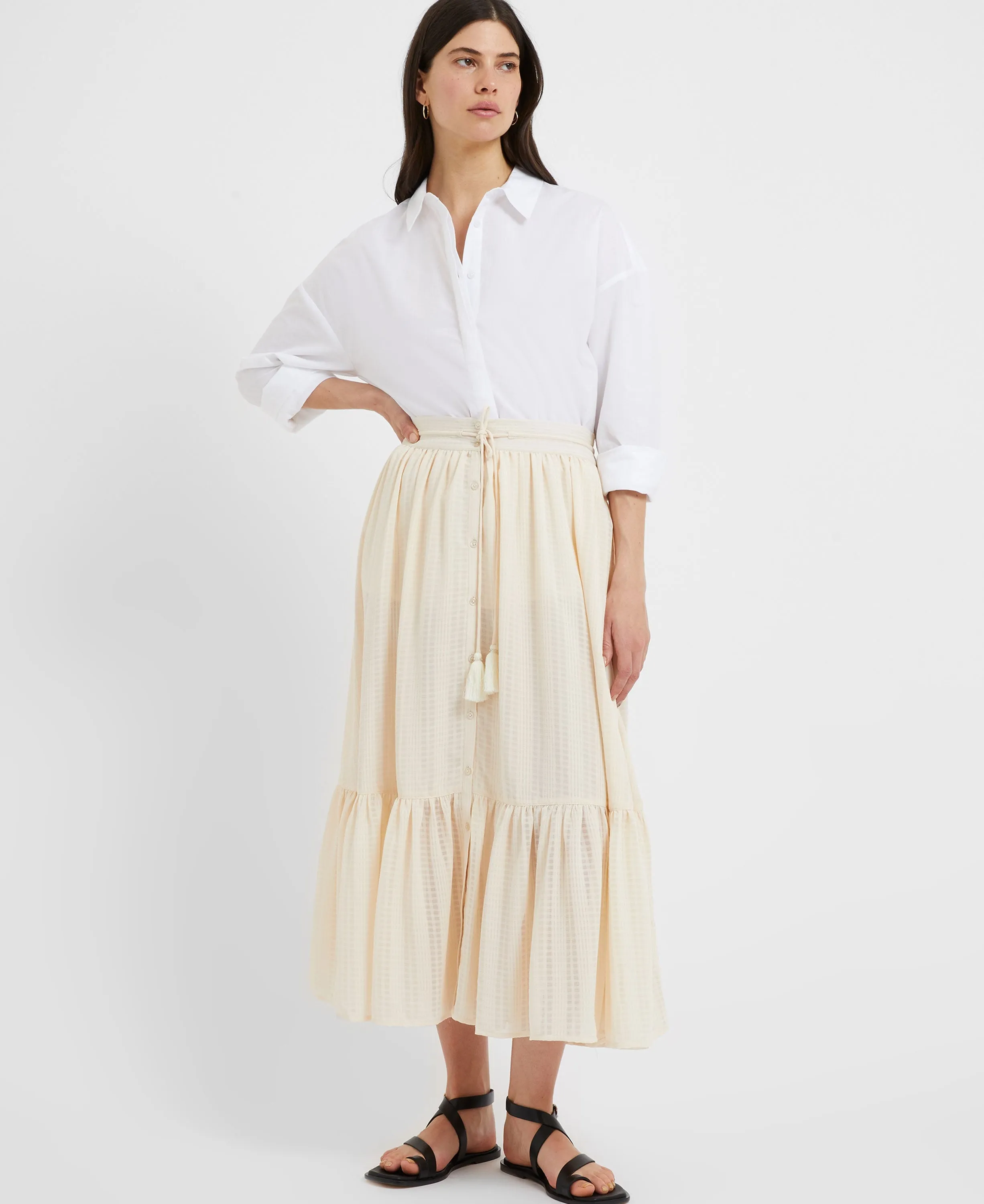 Desert Check Tiered Skirt - Ecru