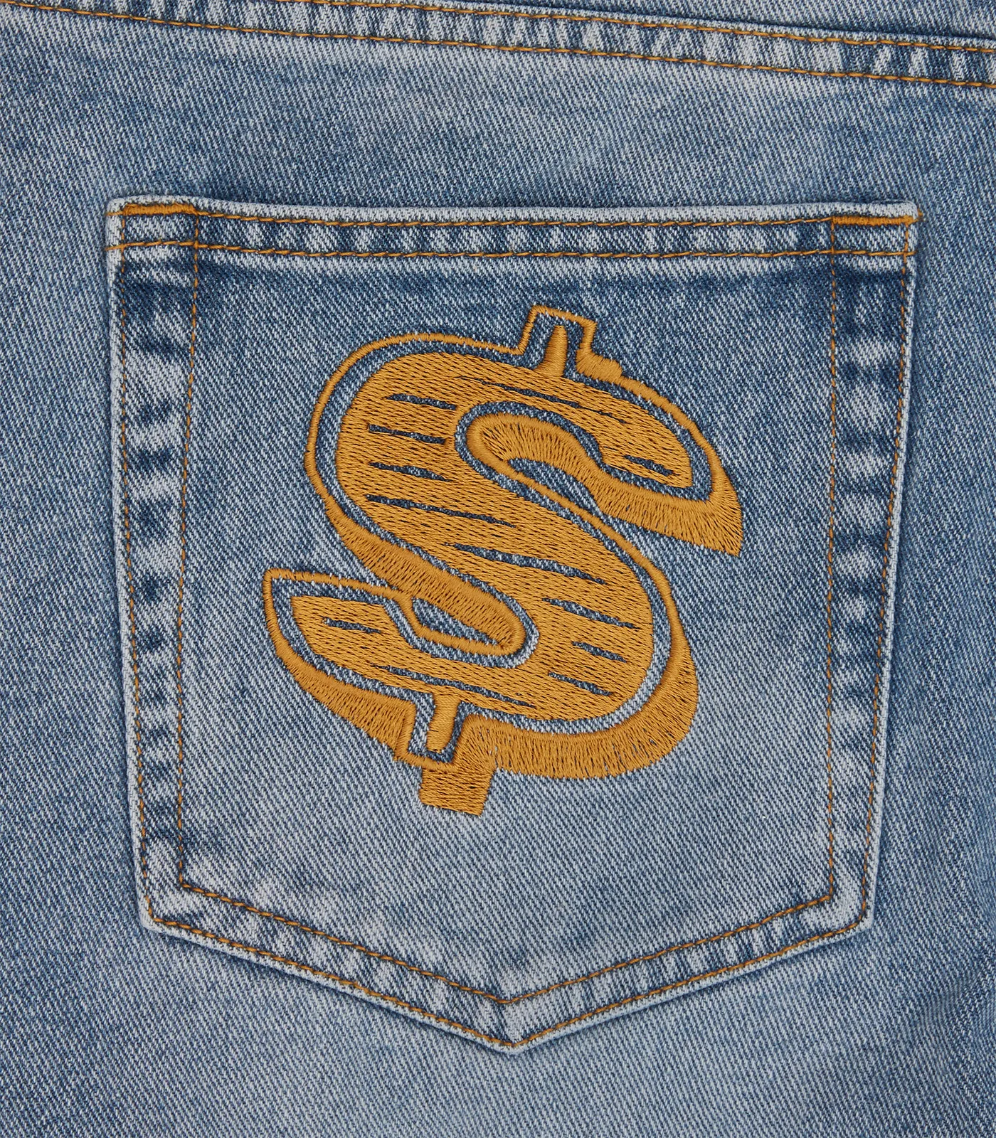 DIAMOND & DOLLAR EMBROIDERED DENIM PANTS - STONEWASH BLUE