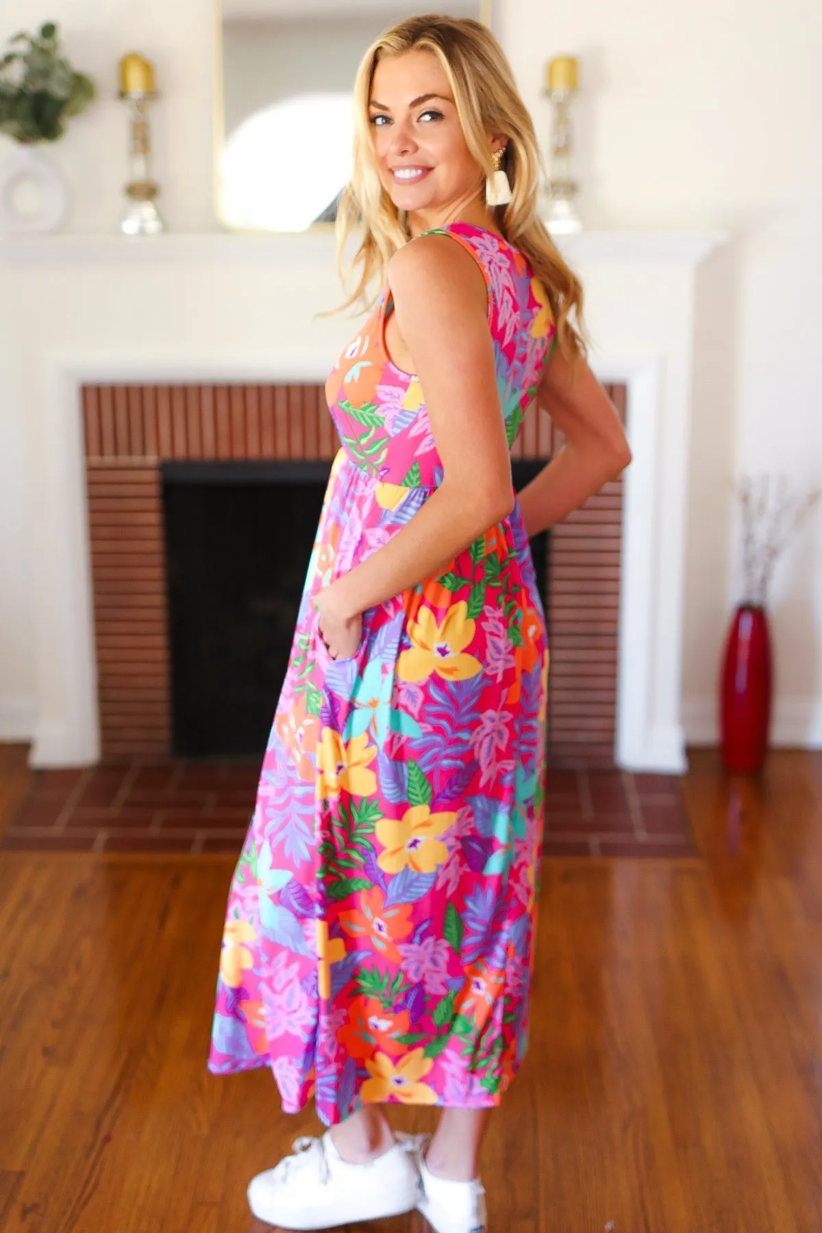 Diva Dreams Multicolor Tropical Floral Fit & Flare Maxi Dress