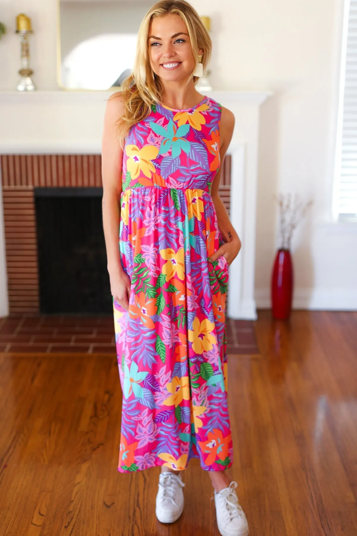 Diva Dreams Multicolor Tropical Floral Fit & Flare Maxi Dress