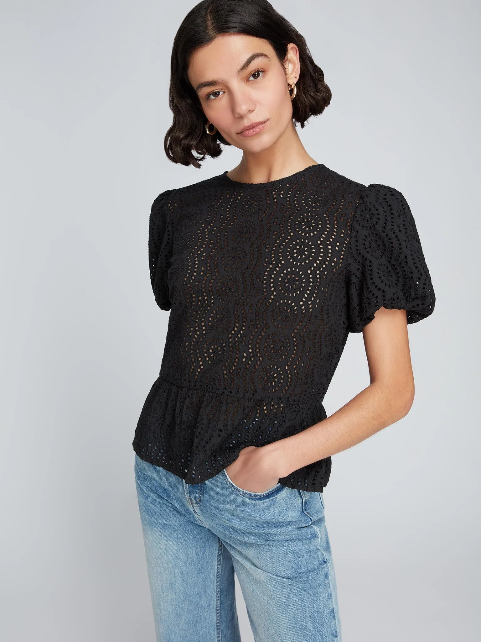 Dorothea Broderie Top in Black