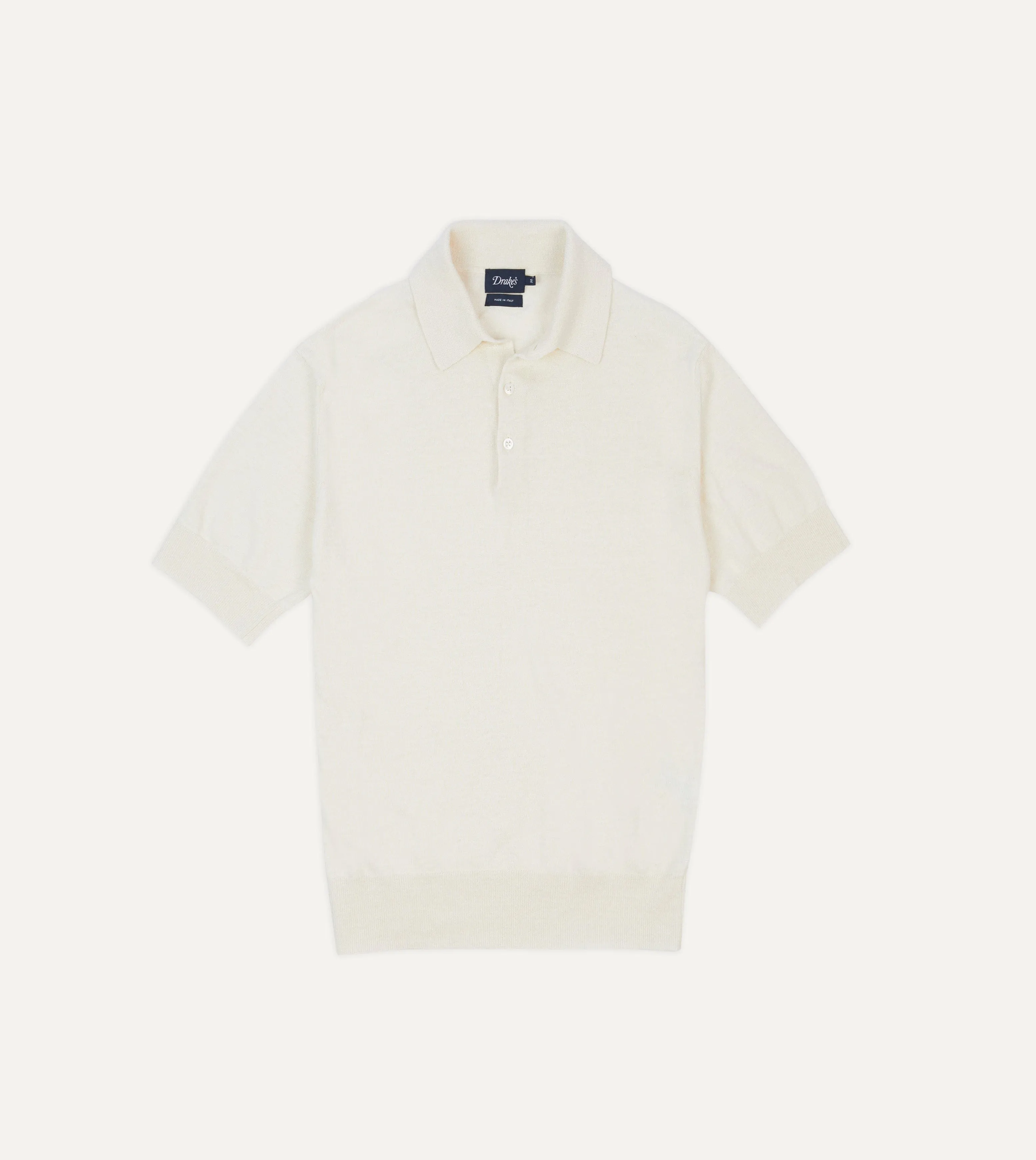 Ecru Knitted Crepe Cotton Short-Sleeve Polo Shirt