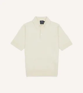 Ecru Knitted Linen-Cotton Short-Sleeve Polo Shirt