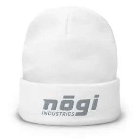 Embroidered Beanie w Puff logo (White & Gray)