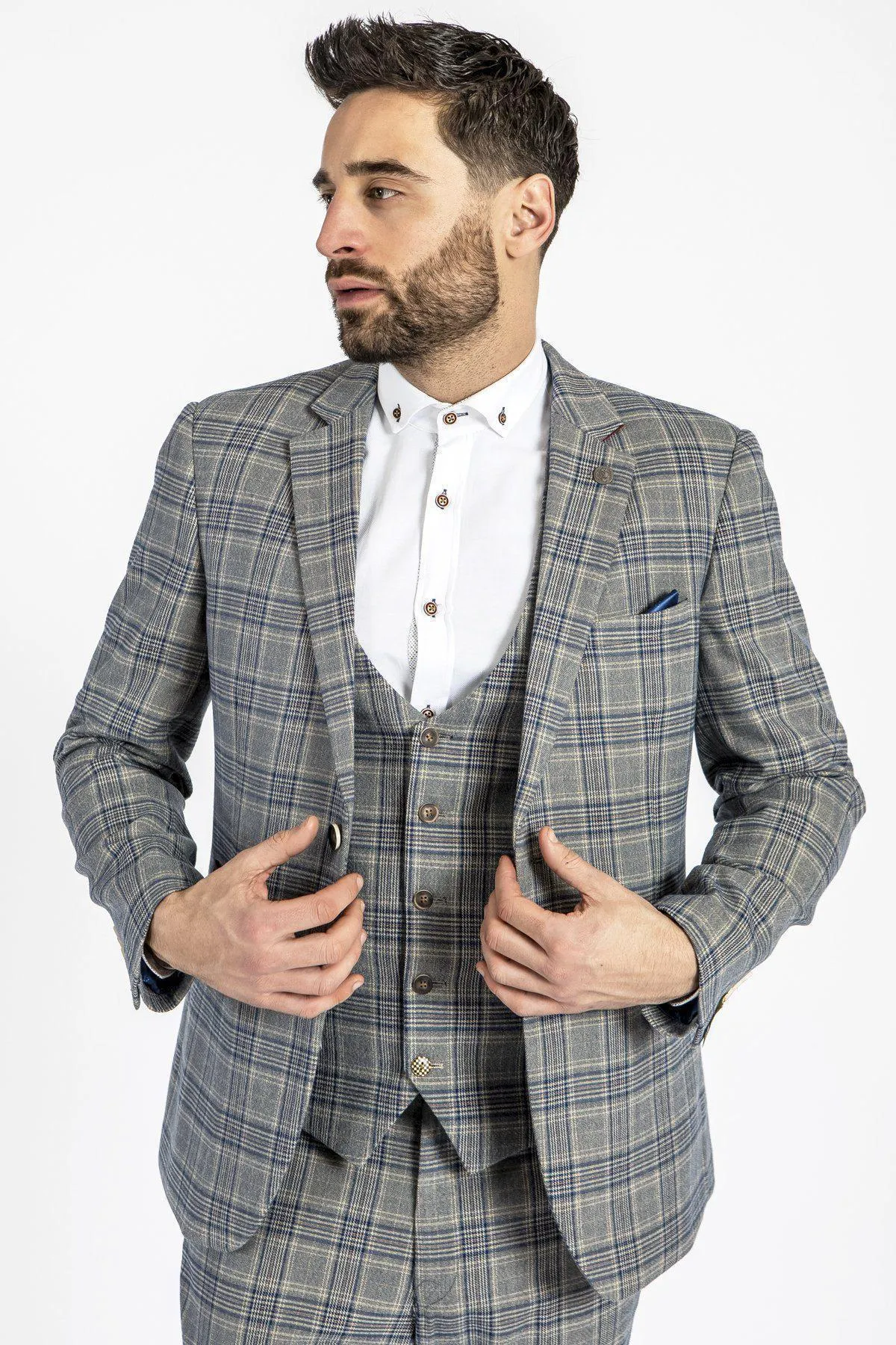 ENZO - Sky Stone Tweed Check Blazer