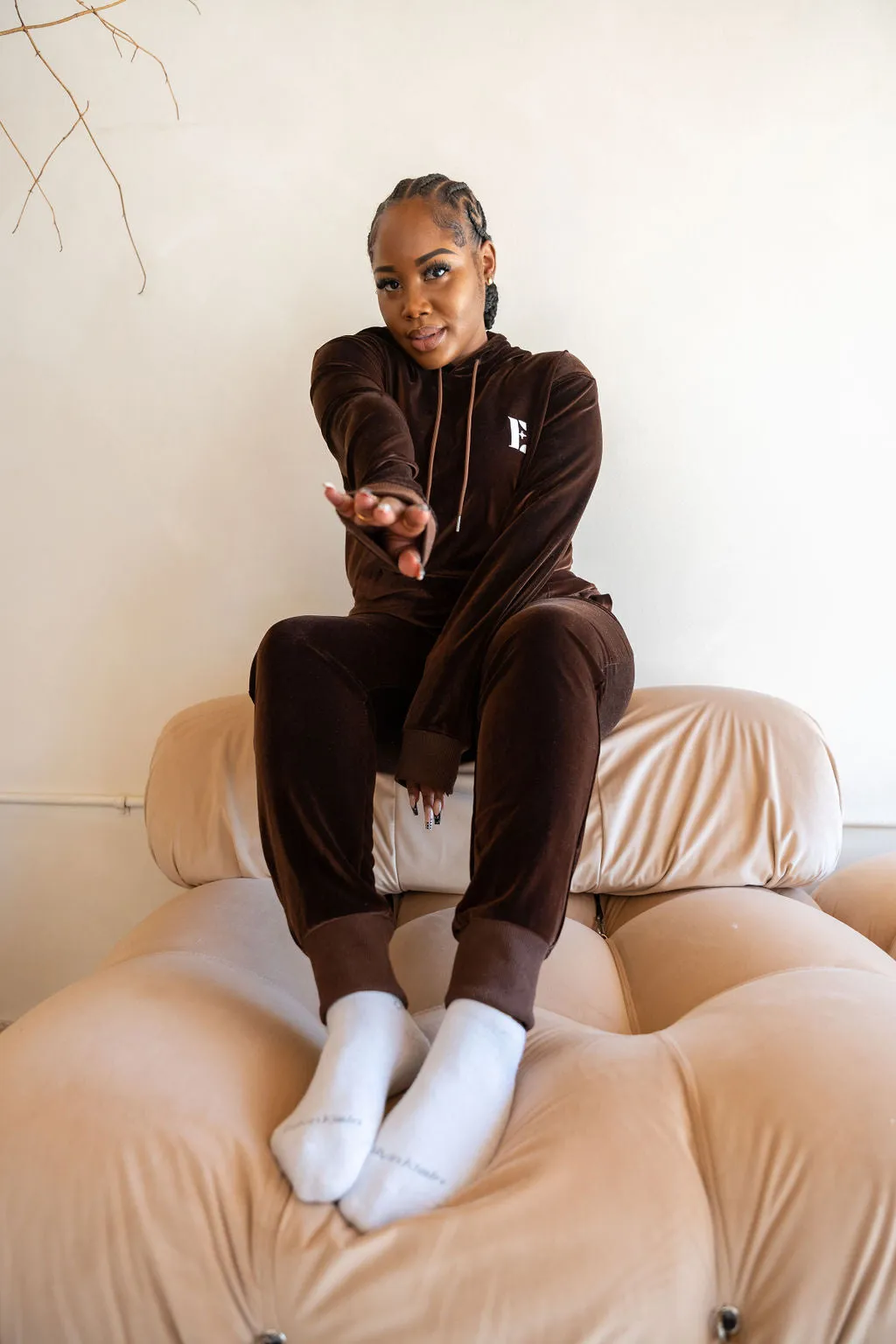 E's Element Chocolate Brown Velvet Jogger Set