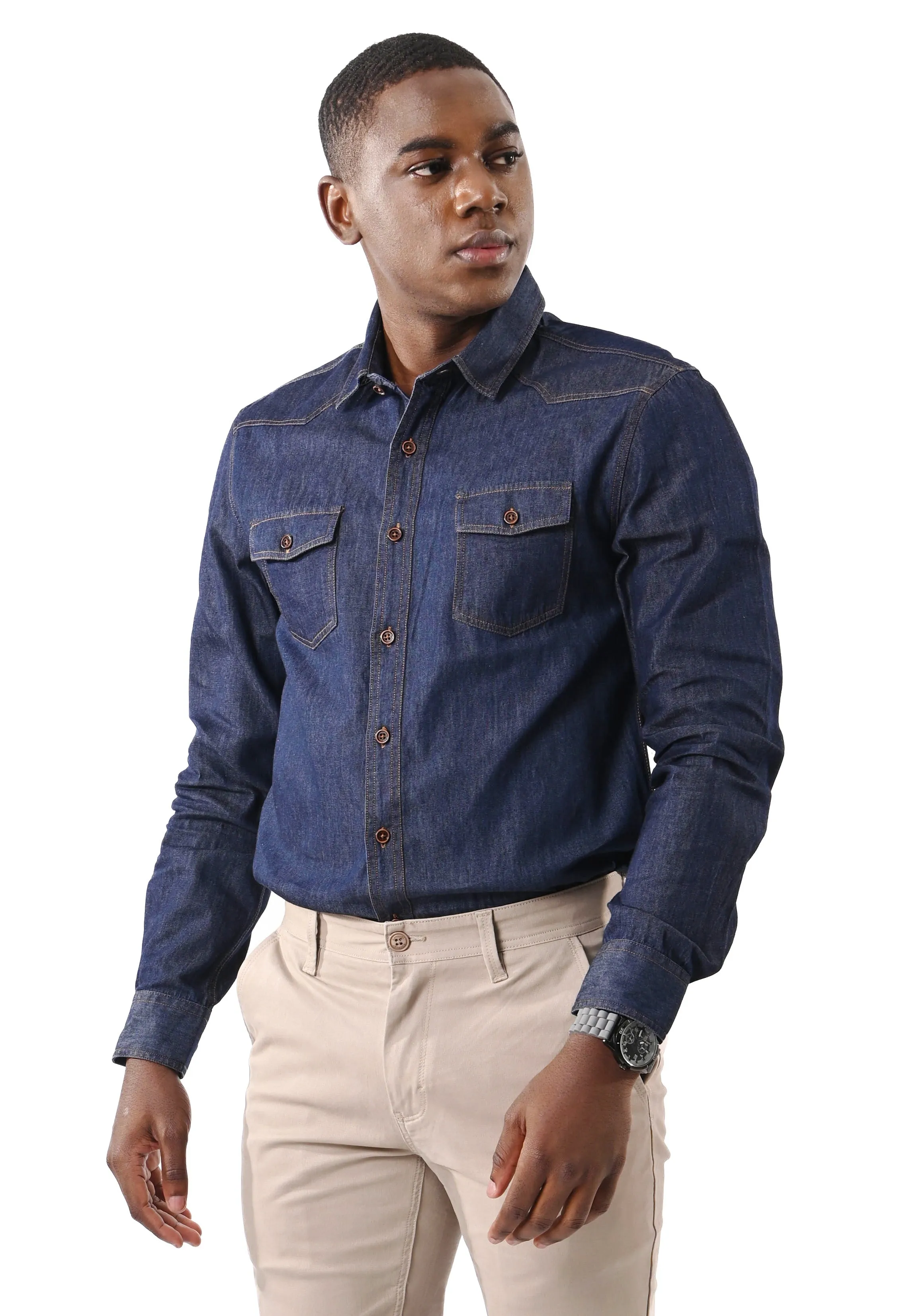 EXHAUST 100% Cotton Long Sleeve Shirt [Slim Fit] 1114