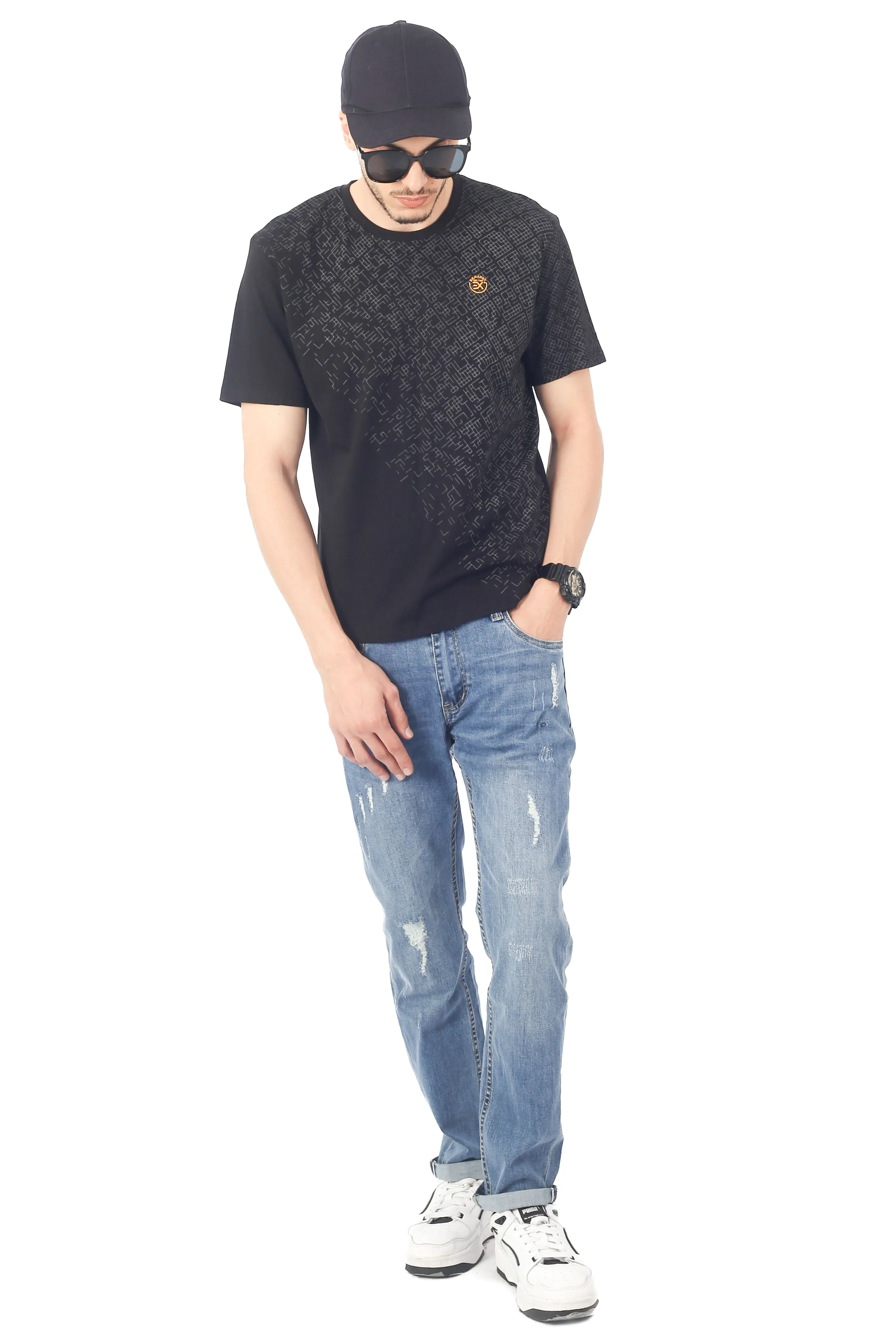 EXHAUST SHORT SLEEVE ROUND NECK T-SHIRT [FREE CUT] 1690