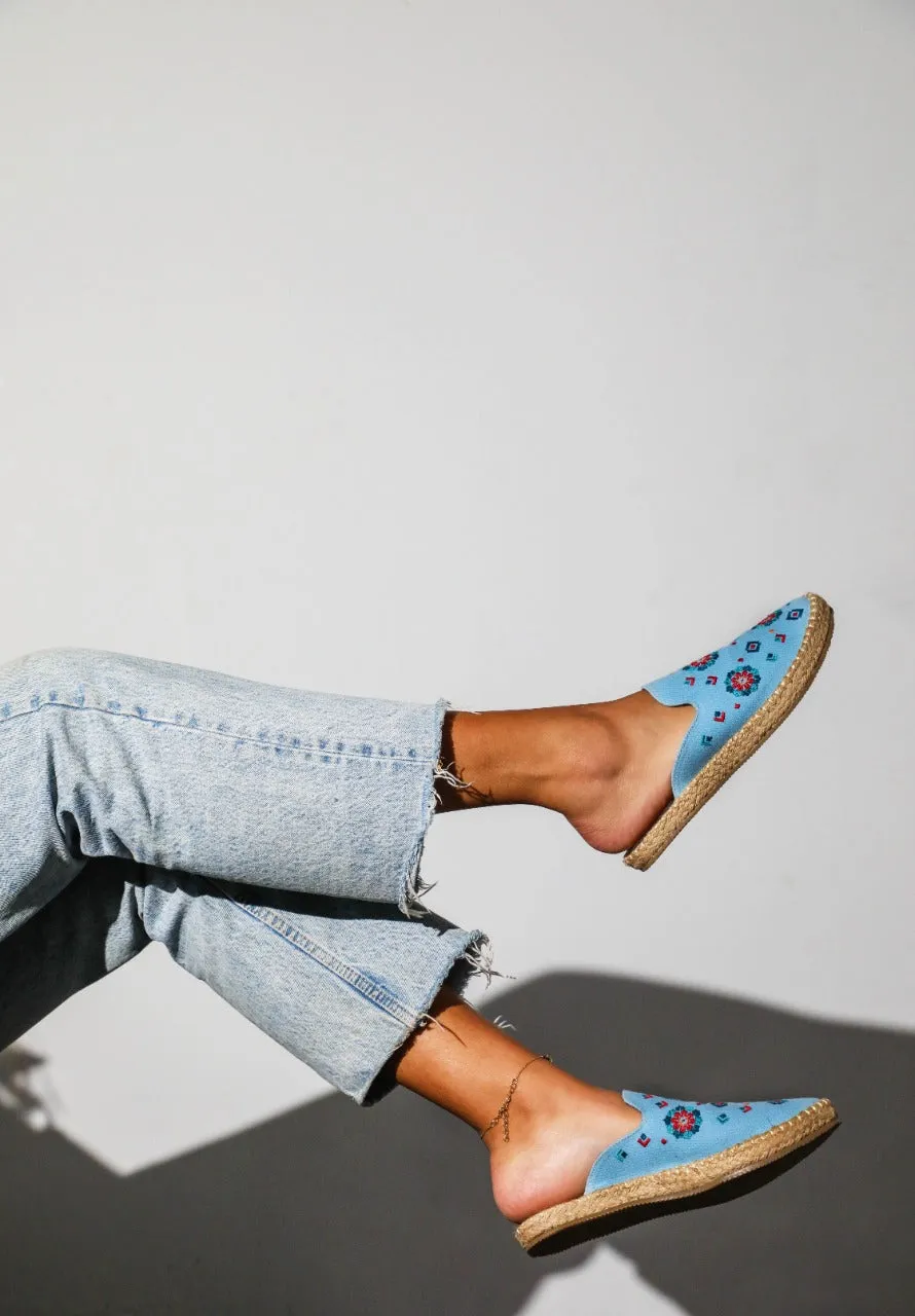 Floral Mules Baby Blue