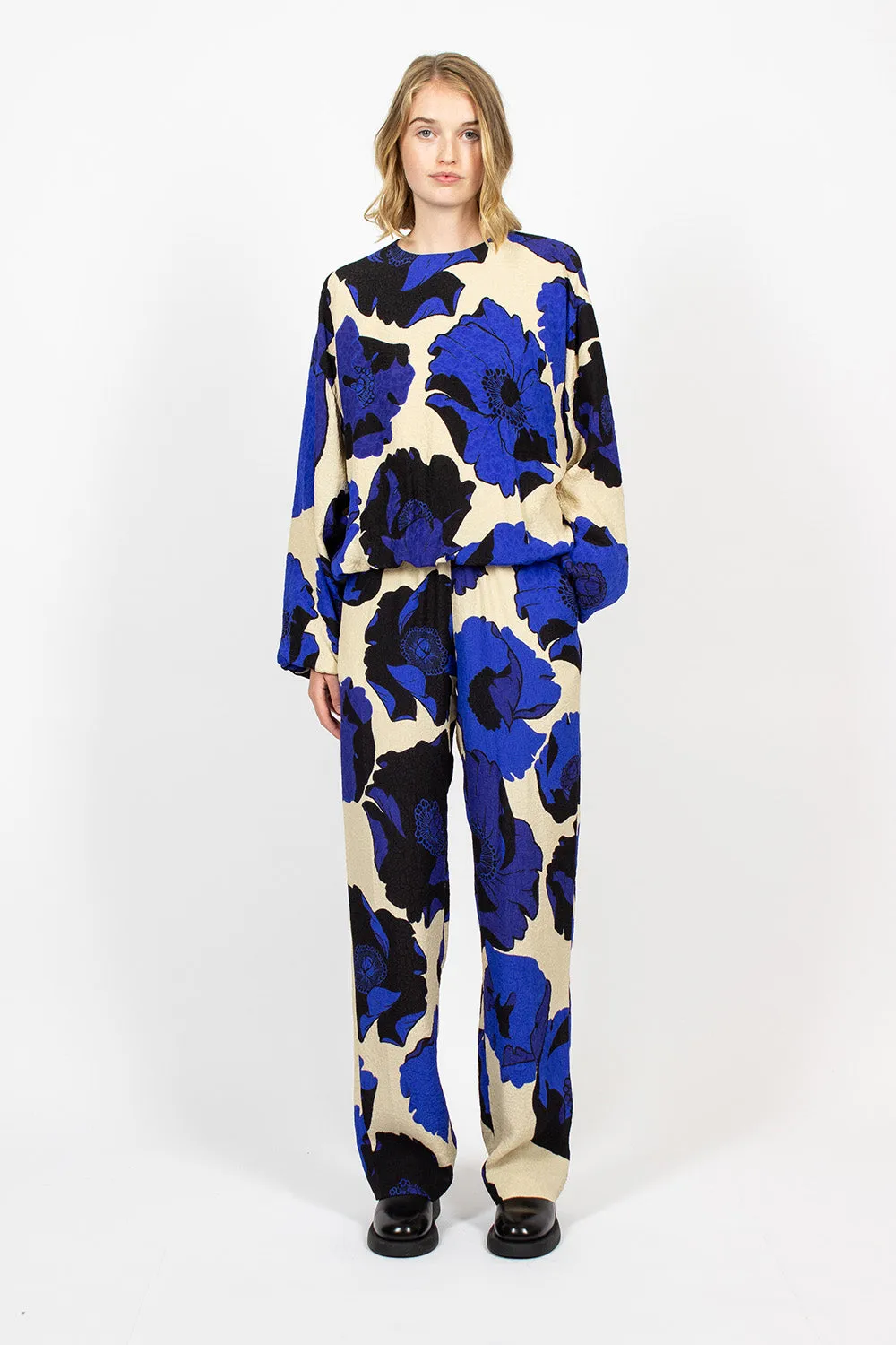 Fluid Floral Trousers Blue