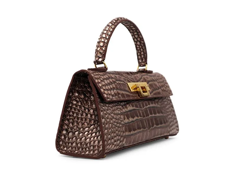 Fonteyn East West Orinoco 'Croc' Print Calf Leather Handbag - Bronze