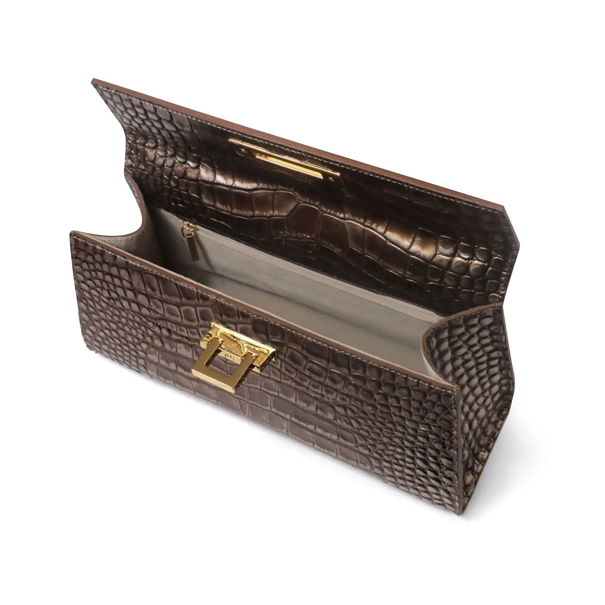 Fonteyn East West Orinoco 'Croc' Print Calf Leather Handbag - Bronze