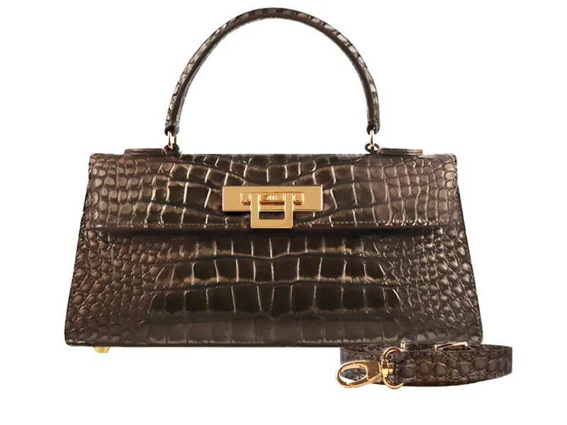 Fonteyn East West Orinoco 'Croc' Print Calf Leather Handbag - Bronze