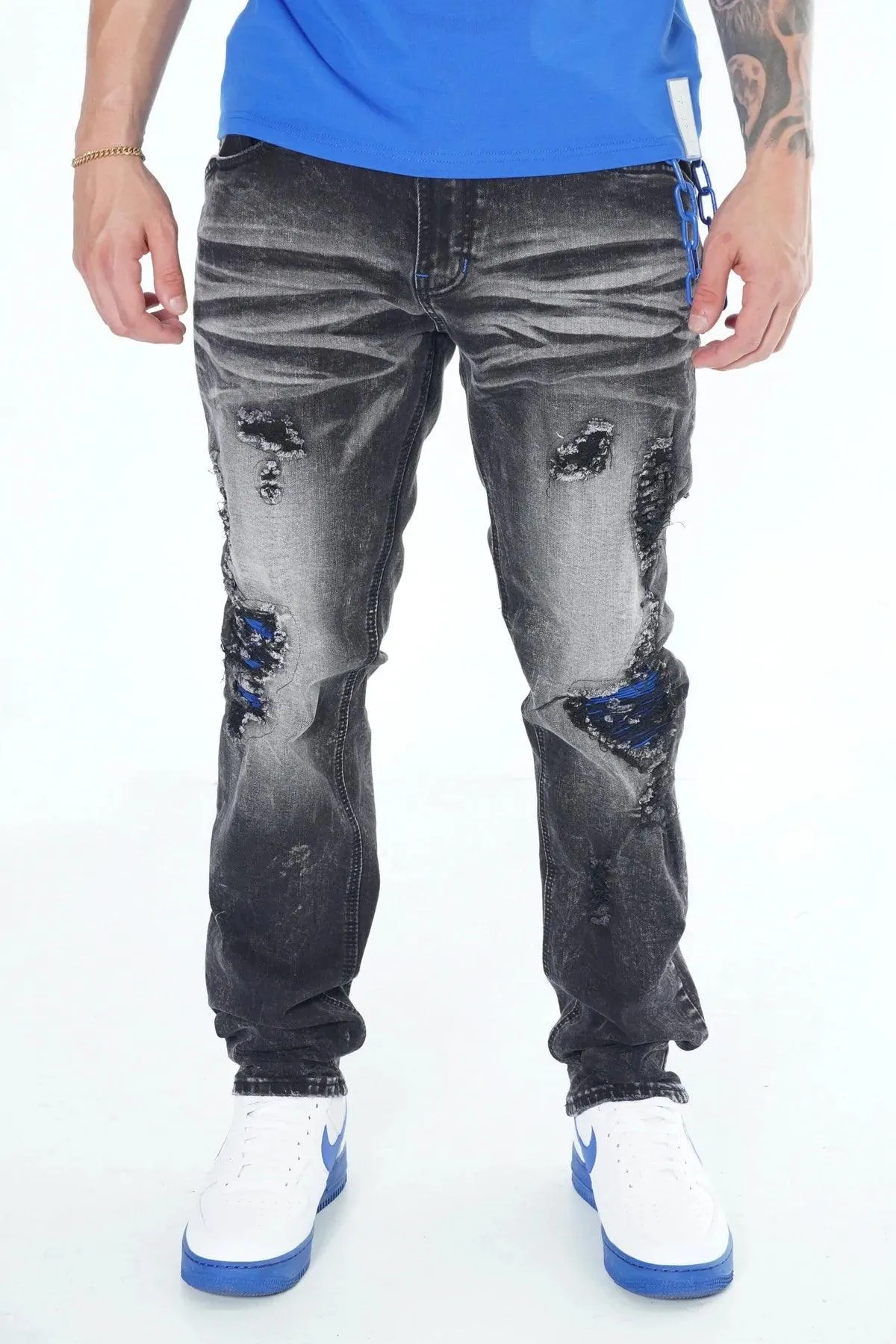 Frost Shredded Jeans - Black Wash / Blue