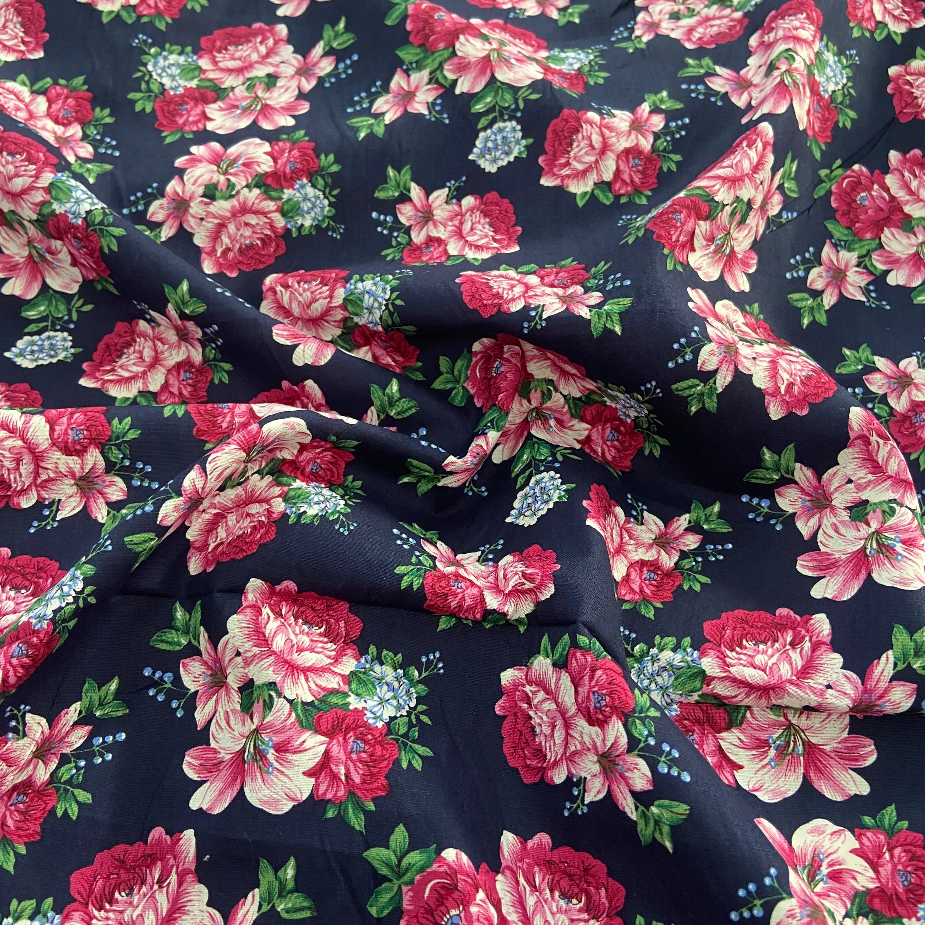 FS819_2 Navy Floral Cotton Poplin