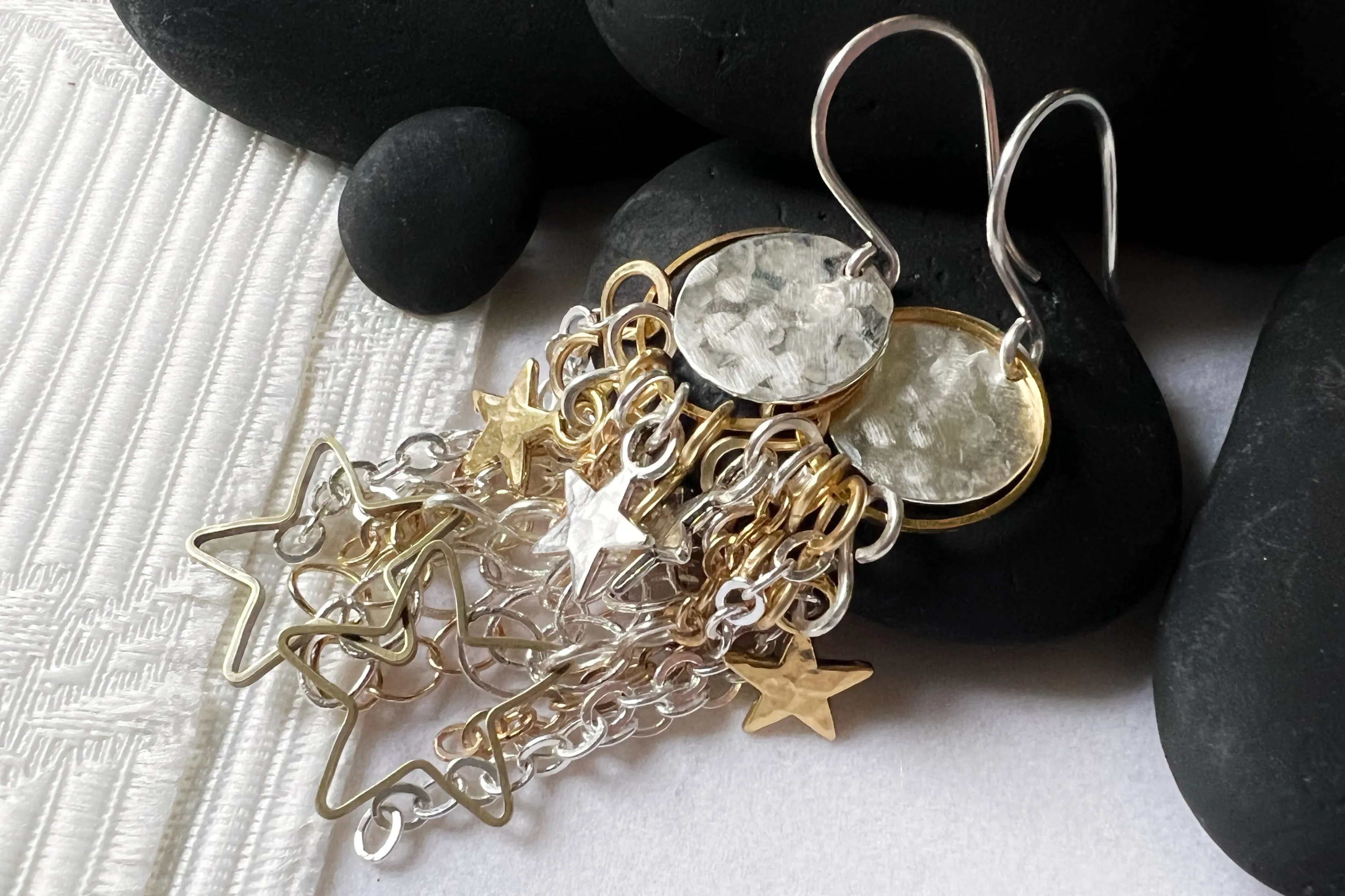 Galaxy Earrings, mixed metal chain and star clusters.  The Celestial Collection.