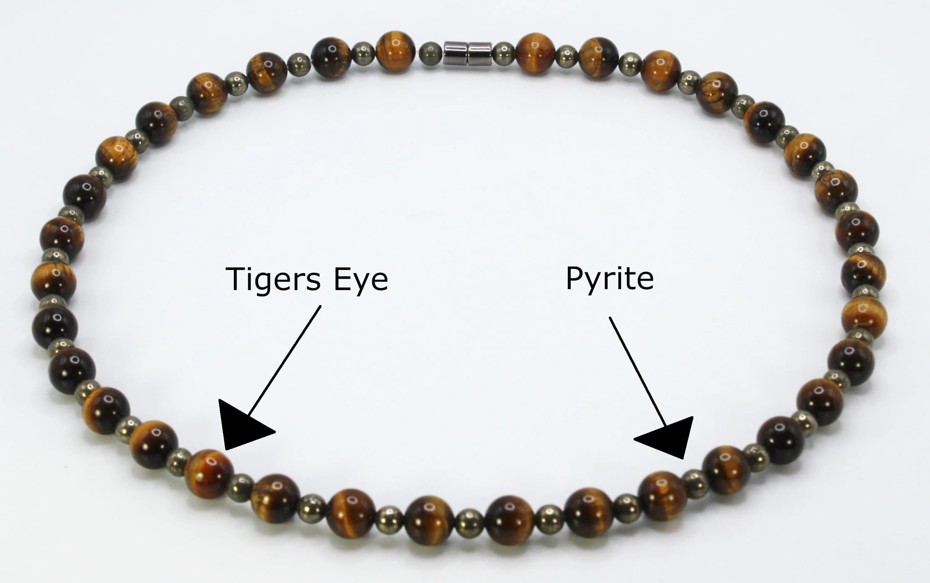 Genuine Tiger Eye and Pyrite Necklace - Gift for Men/Women - 10mm and 6mm Beaded Necklace