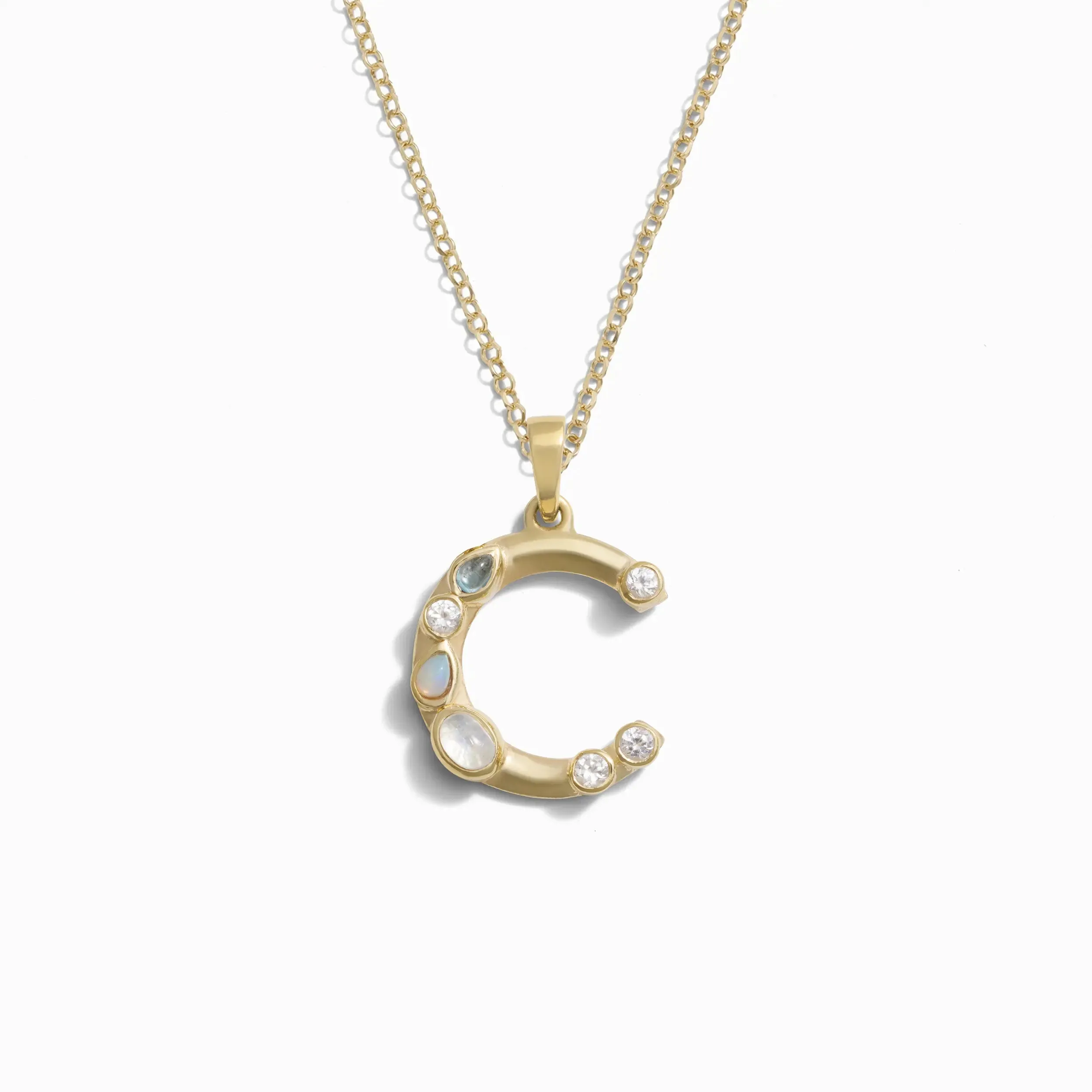 Gold Gemstone Initial Necklace